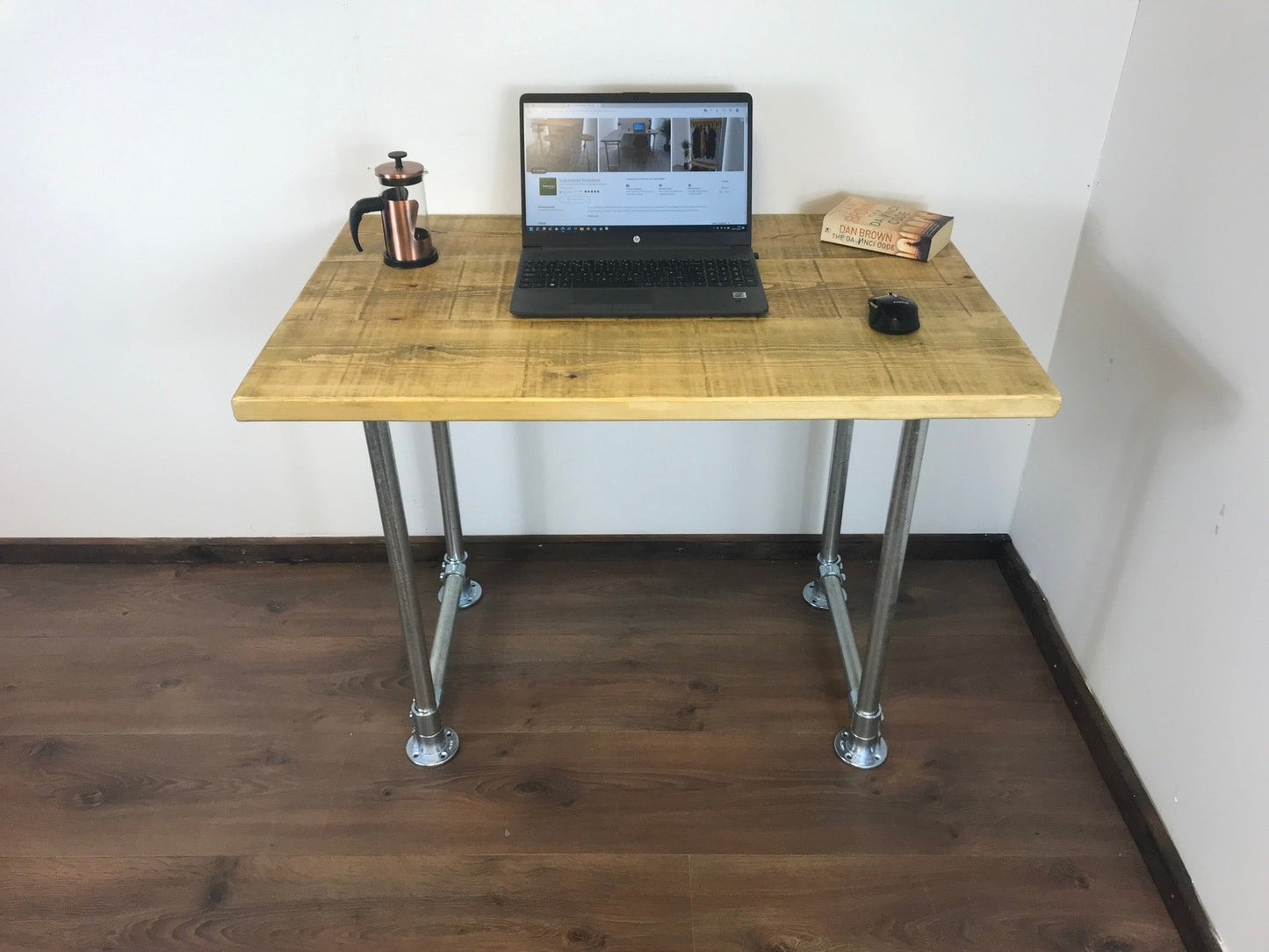 Rustic Industrial Pipe Office Desk with 5 choices of wood finish, Scaffold style office desk using sustainable timber.