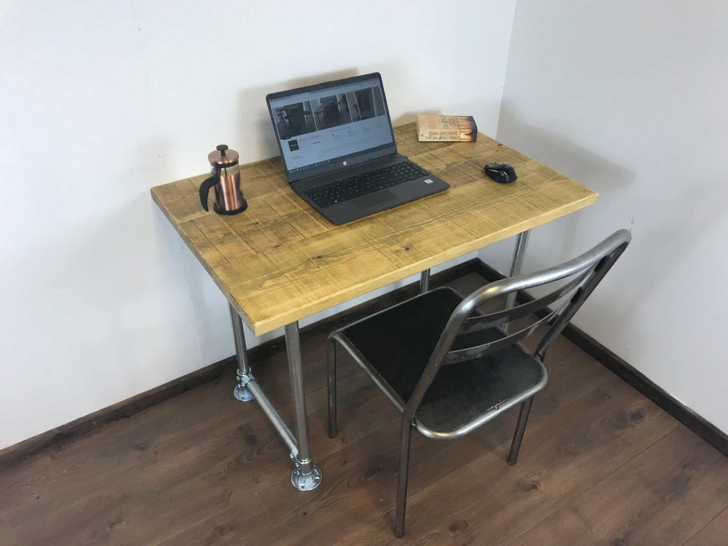 Rustic Industrial Pipe Office Desk with 5 choices of wood finish, Scaffold style office desk using sustainable timber.