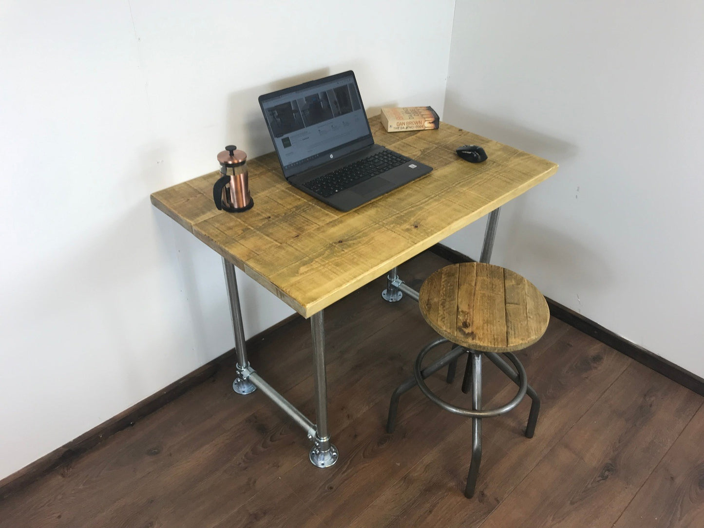 Rustic Industrial Pipe Office Desk with 5 choices of wood finish, Scaffold style office desk using sustainable timber.