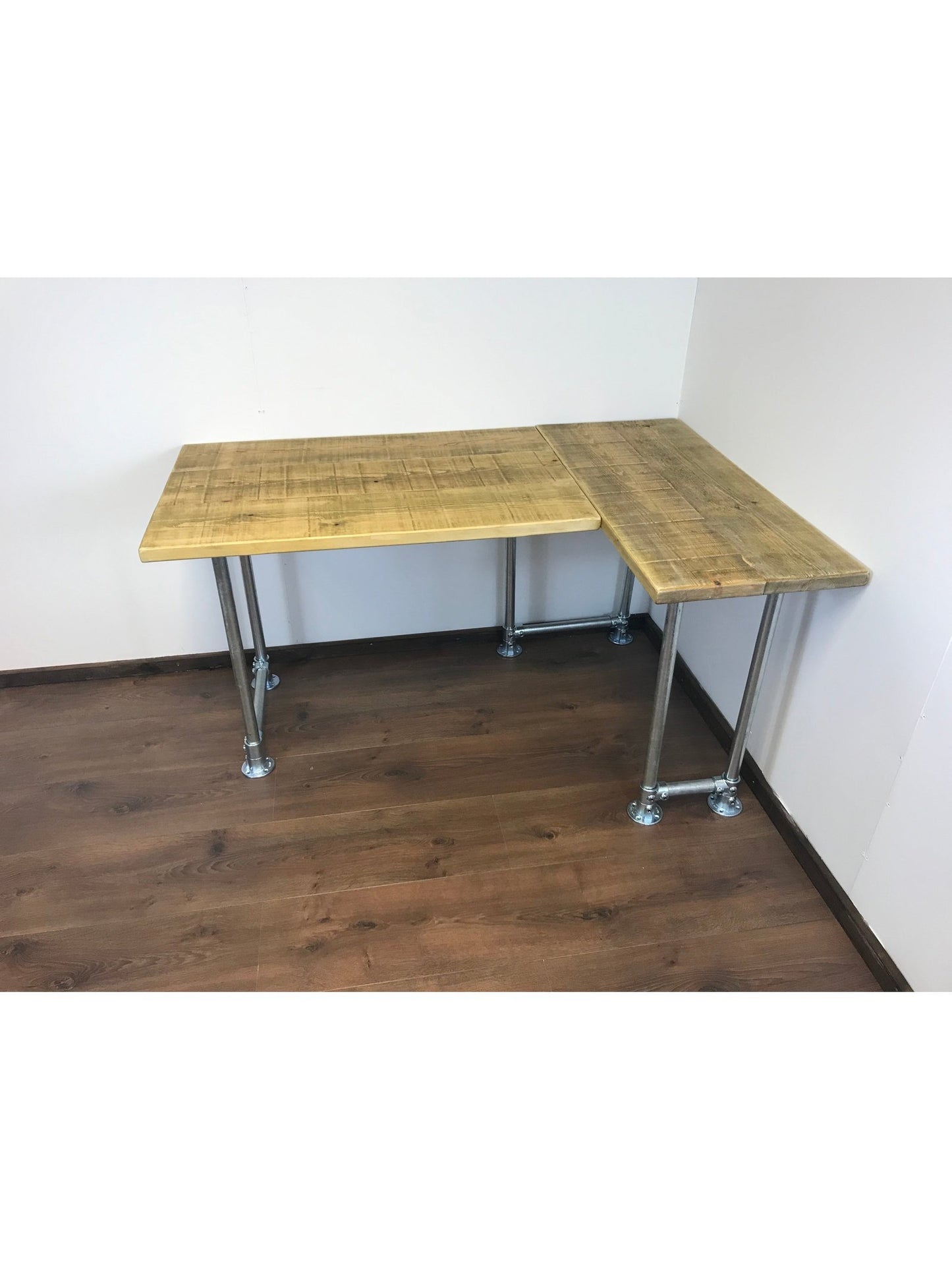 Rustic Industrial Corner Desk - L-Shape with Silver Metal Legs - 3 Colours - Right or left-handed, Free UK delivery