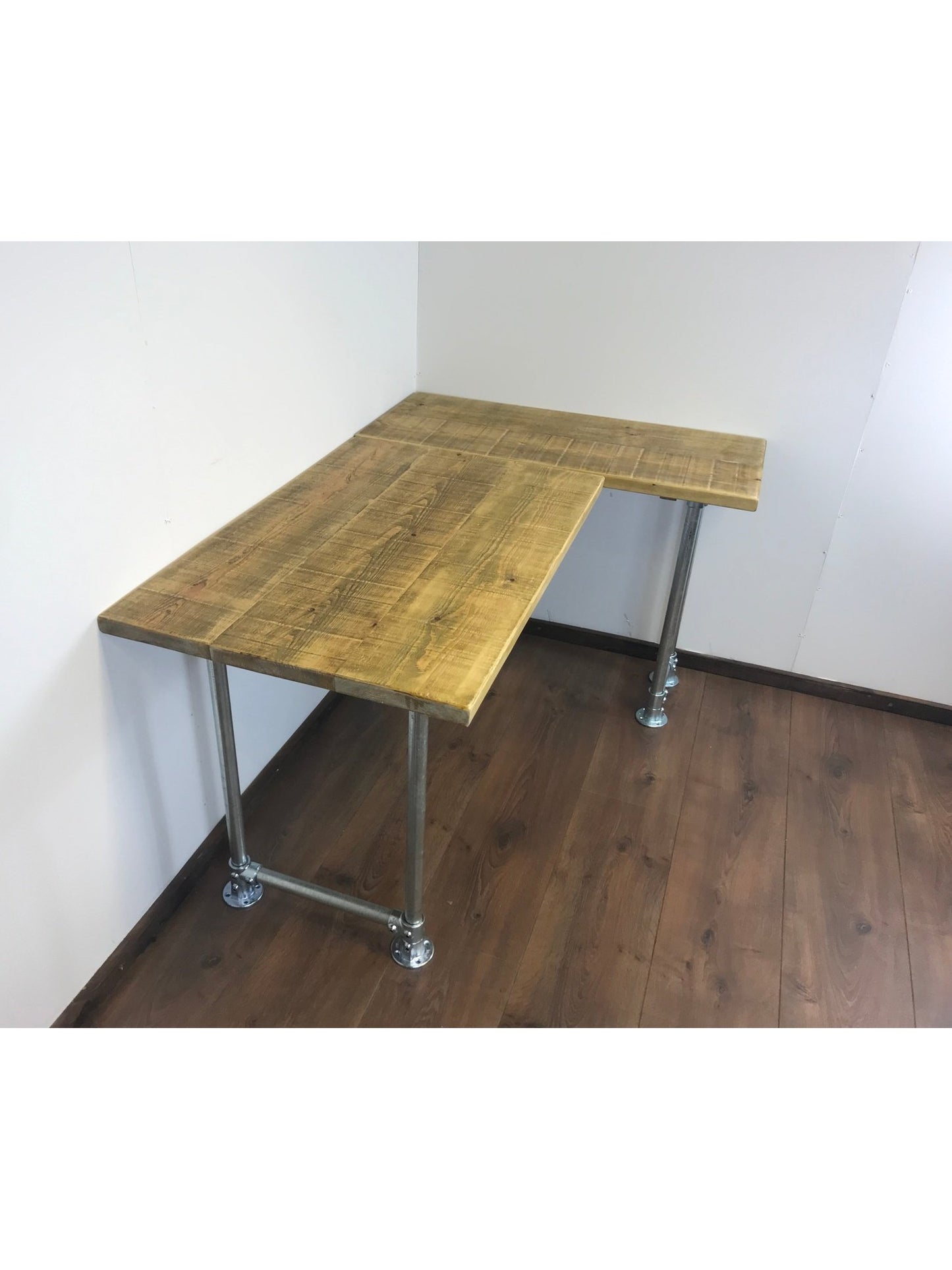Rustic Industrial Corner Desk - L-Shape with Silver Metal Legs - 3 Colours - Right or left-handed, Free UK delivery