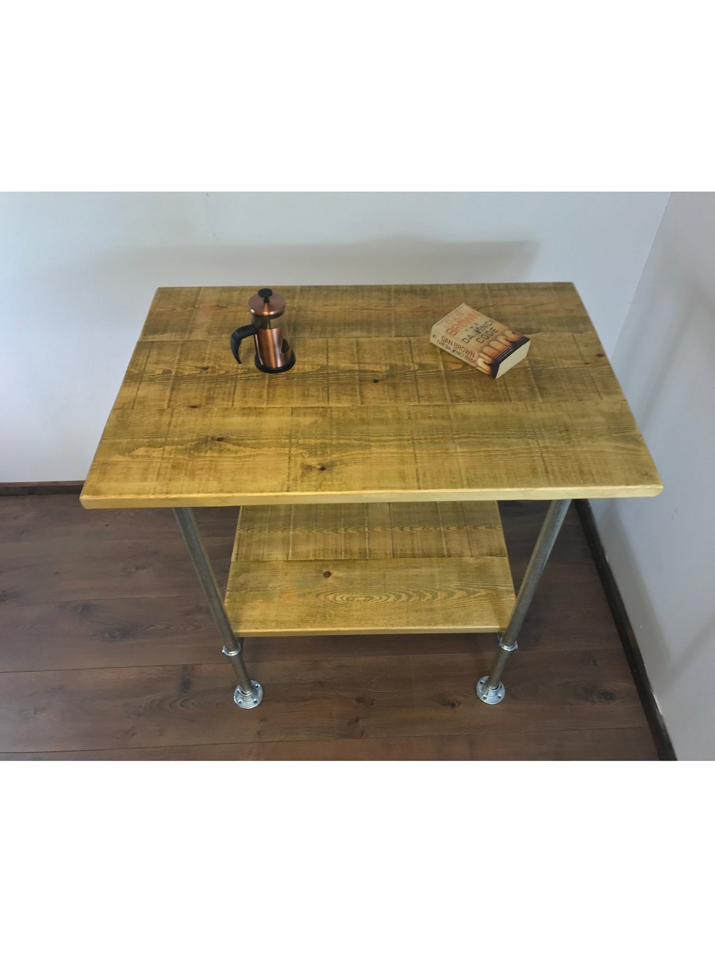 Industrial Rustic Breakfast Bar with shelf, choice of 5 wood finishes with Optional Stools - adjustable feet for uneven floor surfaces