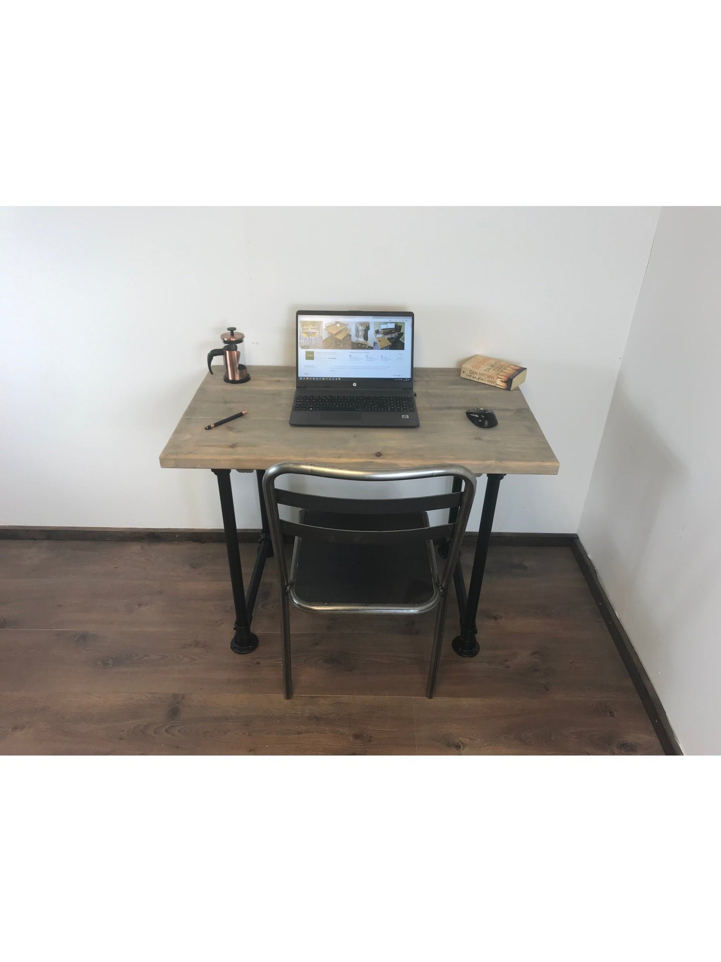Industrial Office Desk with black Scaffold Pipe Legs, 5 choices of wood finish, Home Office Furniture, sustainable timber-Customisable Sizes