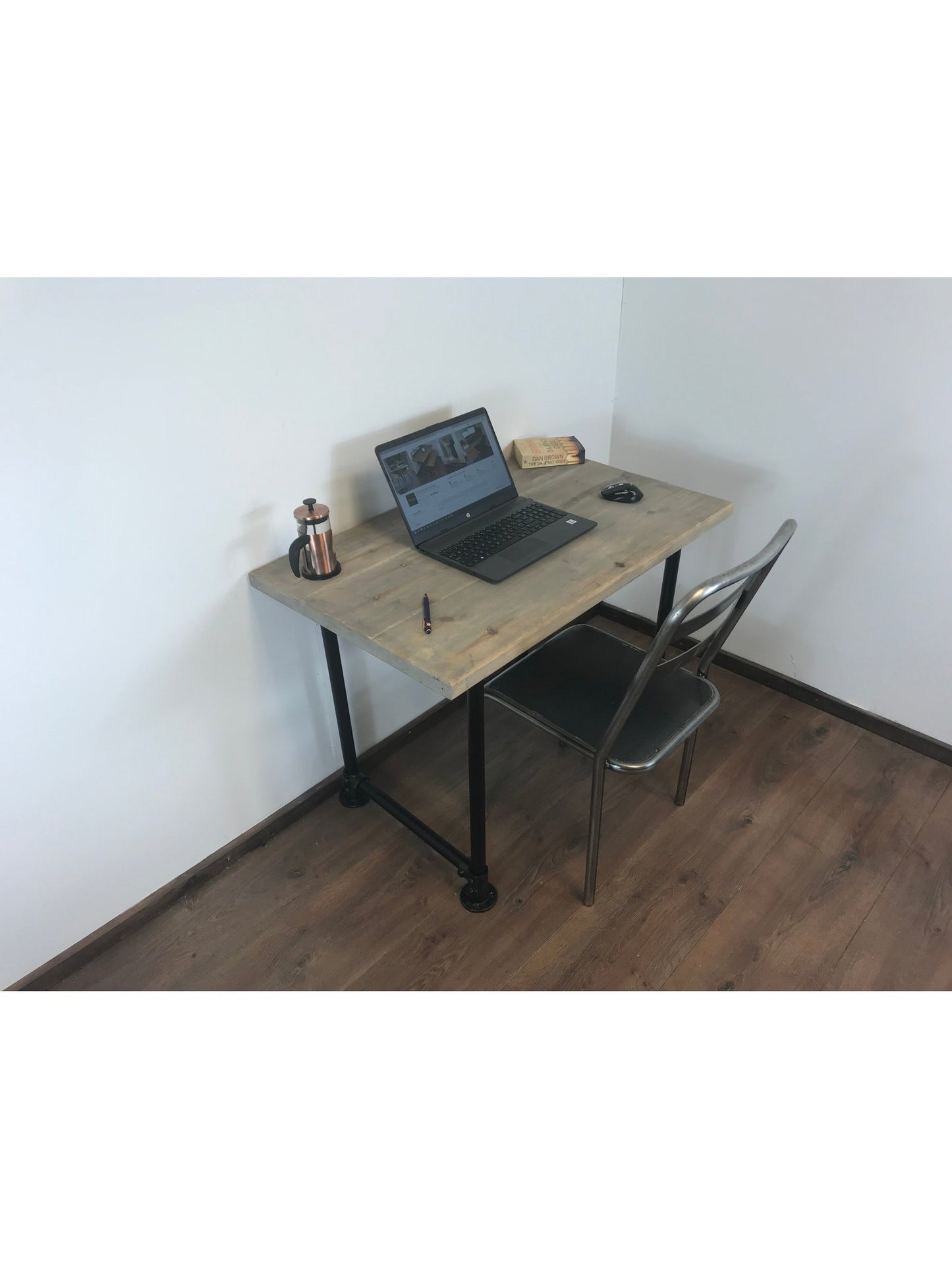 Industrial Office Desk with black Scaffold Pipe Legs, 5 choices of wood finish, Home Office Furniture, sustainable timber-Customisable Sizes