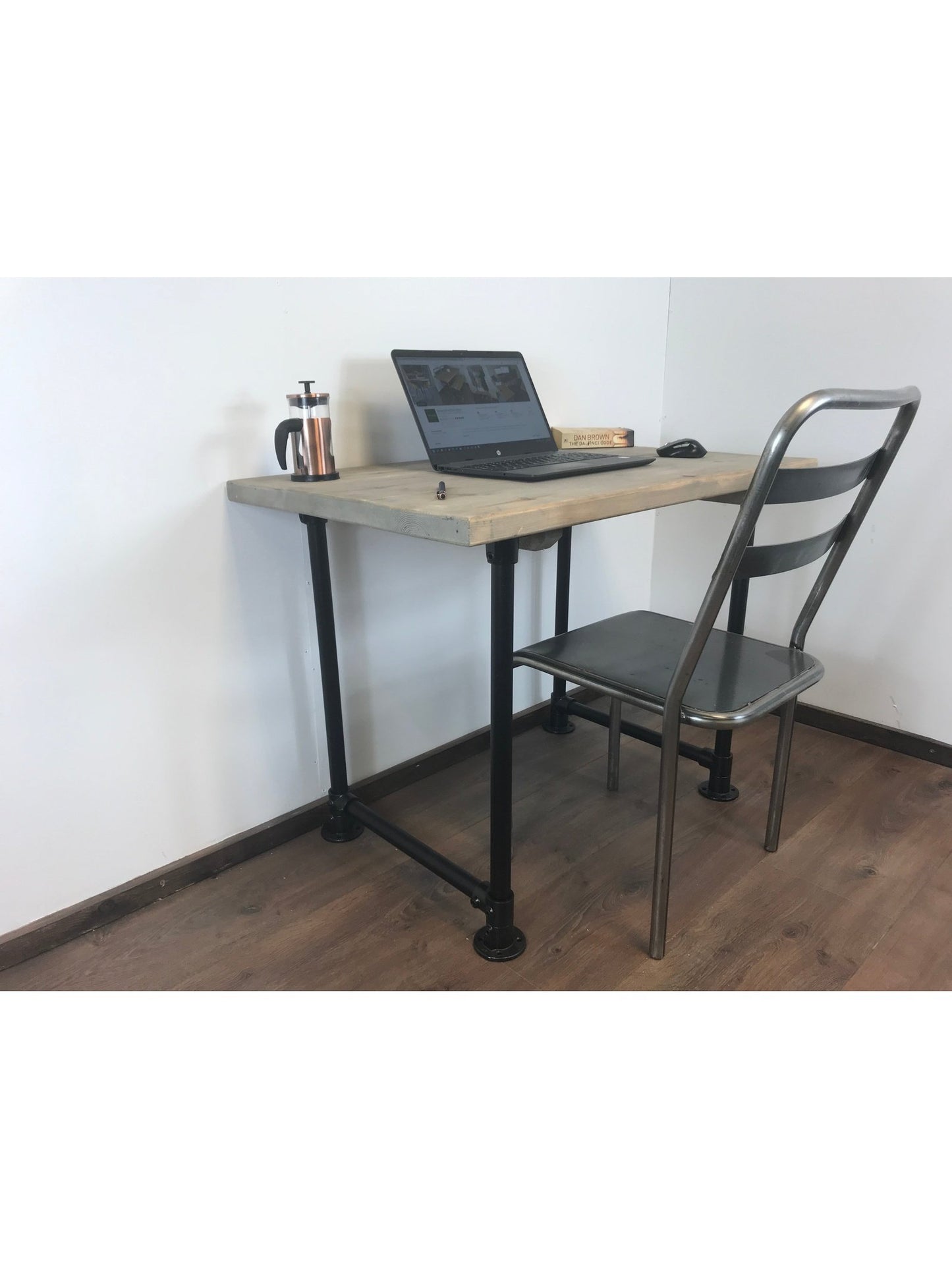 Industrial Office Desk with black Scaffold Pipe Legs, 5 choices of wood finish, Home Office Furniture, sustainable timber-Customisable Sizes