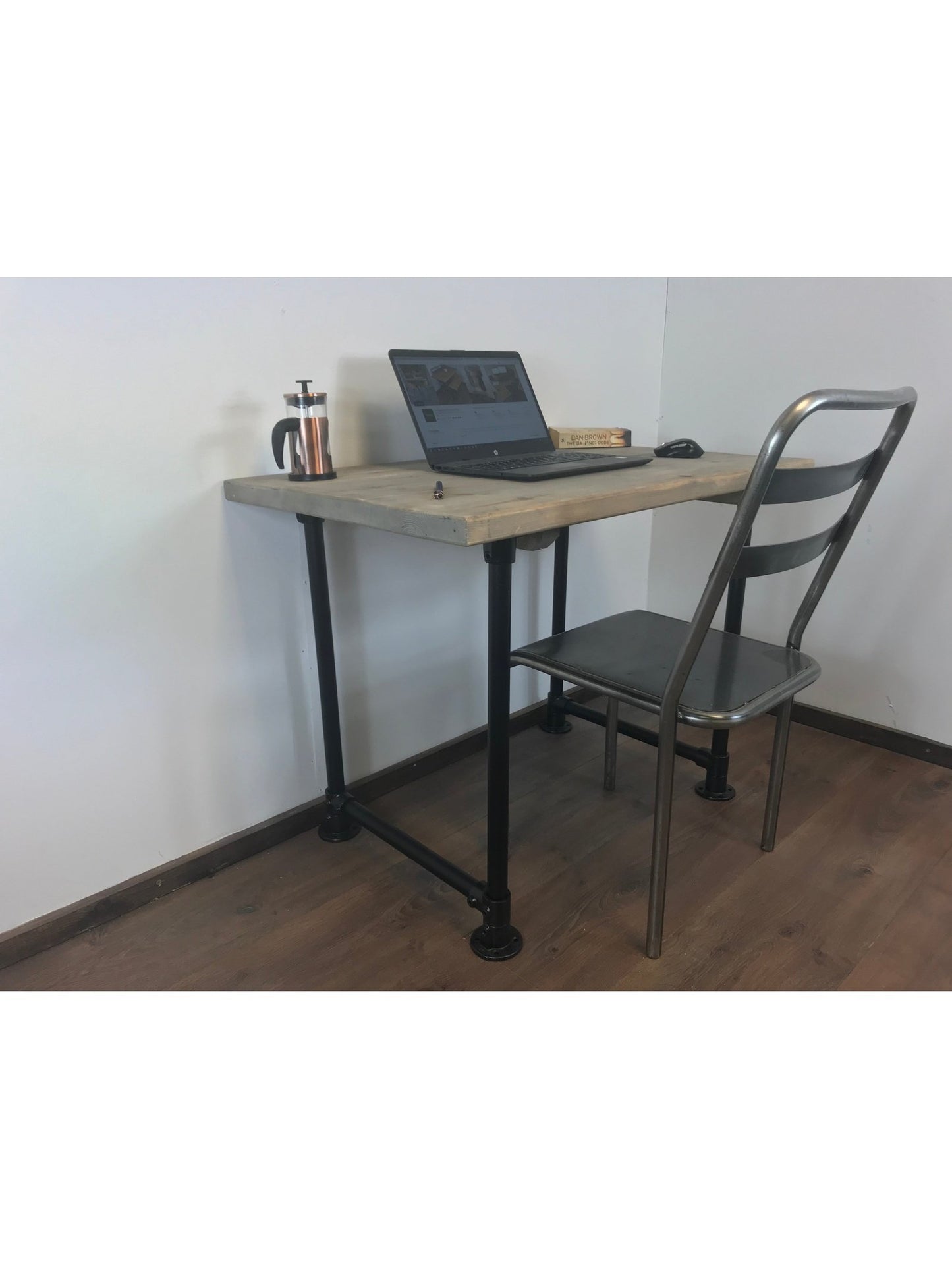 Industrial Office Desk with black Scaffold Pipe Legs, 5 choices of wood finish, Home Office Furniture, sustainable timber-Customisable Sizes