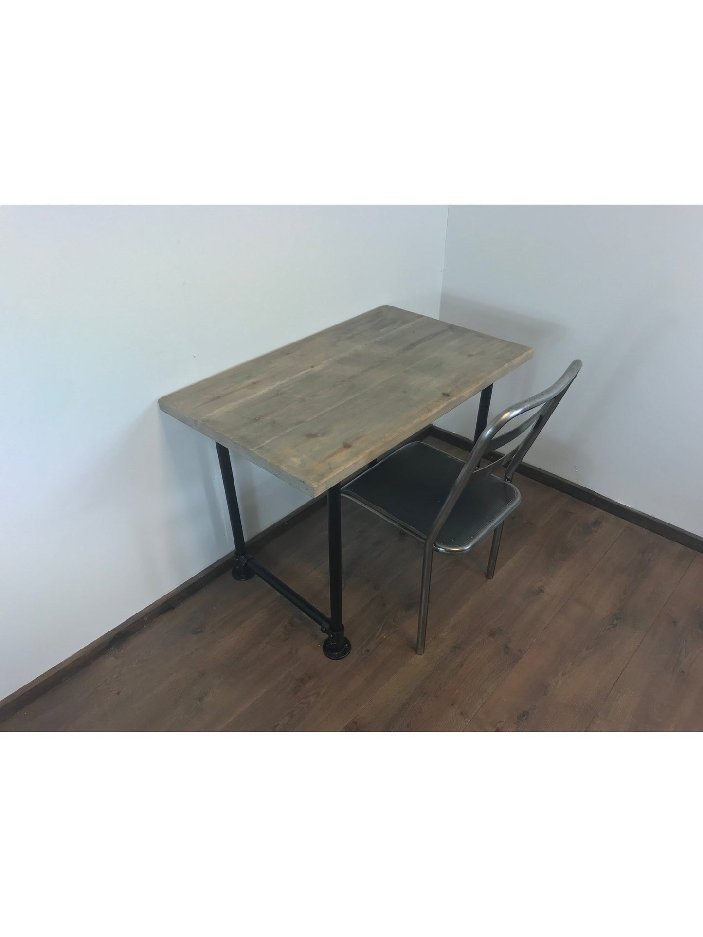 Industrial Office Desk with black Scaffold Pipe Legs, 5 choices of wood finish, Home Office Furniture, sustainable timber-Customisable Sizes