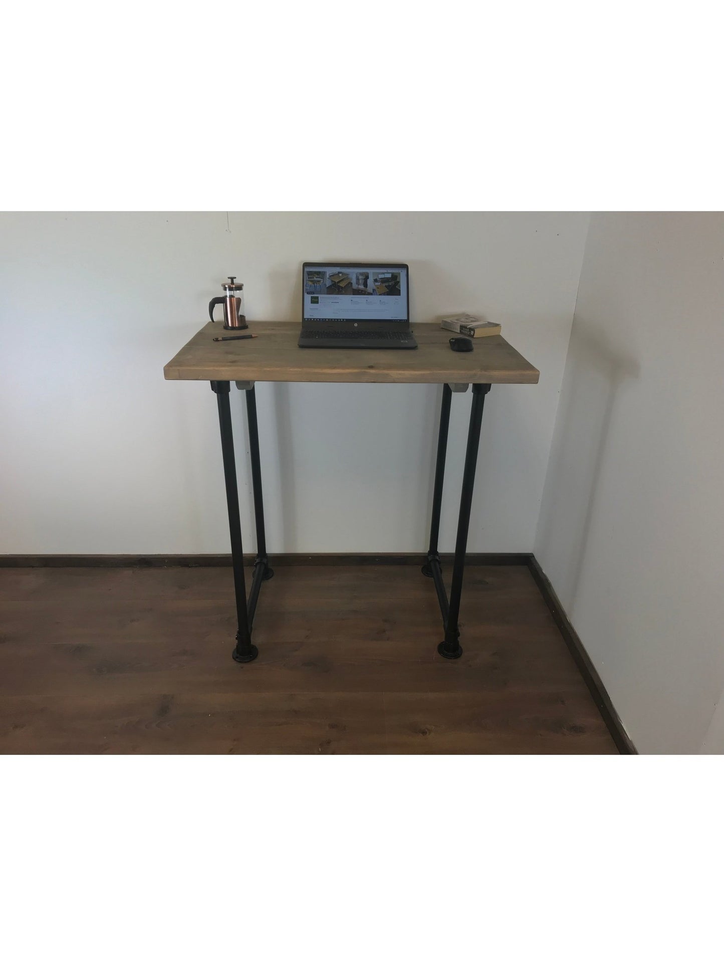Standing Home Desk with black pipe legs in 5 wood colours. Industrial style standing Desk, home office. Rustic standing desk