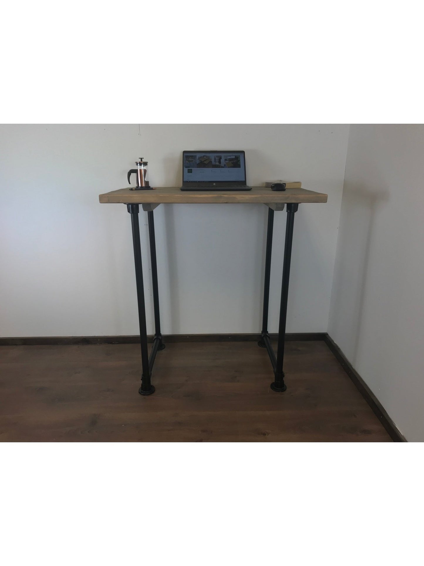 Standing Home Desk with black pipe legs in 5 wood colours. Industrial style standing Desk, home office. Rustic standing desk