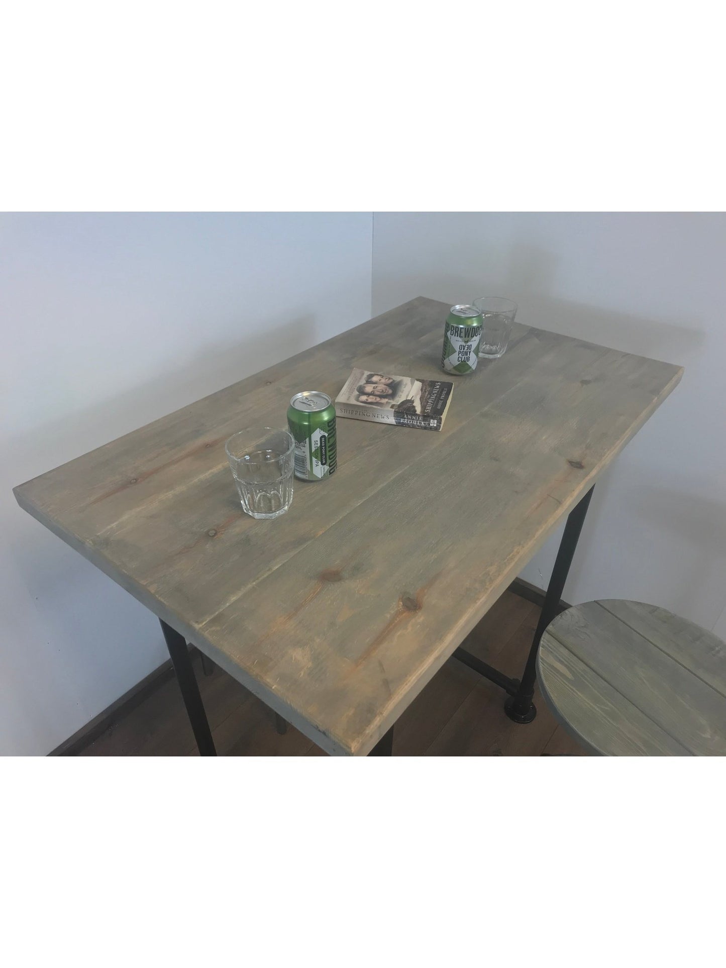 Industrial Rustic Breakfast Bar Free standing - Black pipe style legs - adjustable feet - sustainable wood - hand made in Yorkshire.