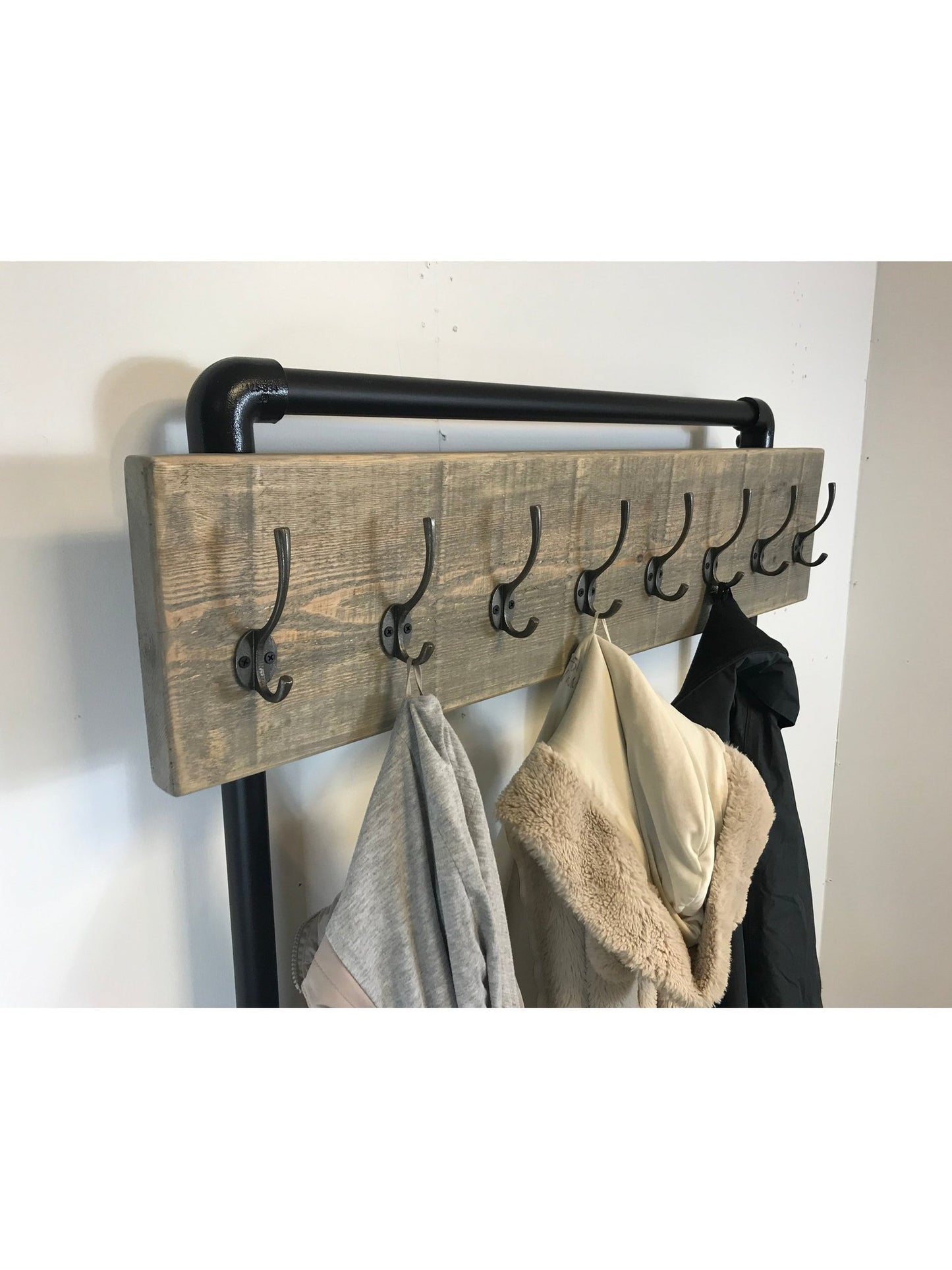 Rustic Coat Rail Rack with shoe bench, Black Pipe frame, Free standing, Rustic, Industrial, hall furniture, entrance hall, storage