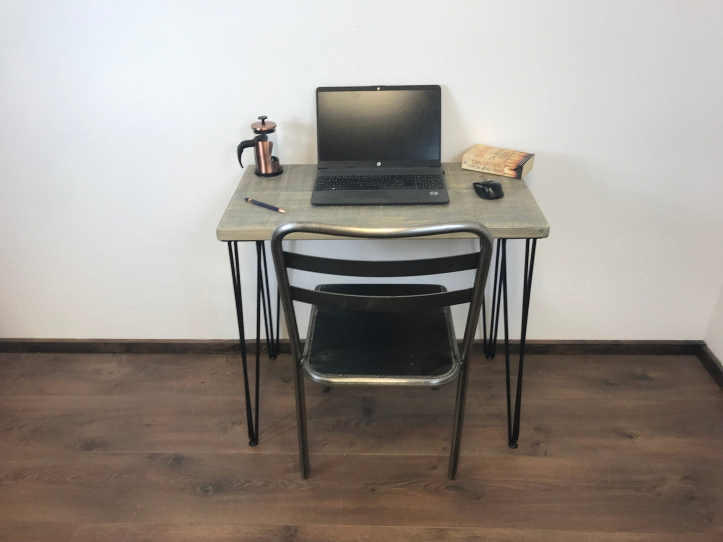 Small Rustic office Desk with hair pin legs- 5 choices of wood finish - Industrial style - solid wood office desk - sustainable timber.
