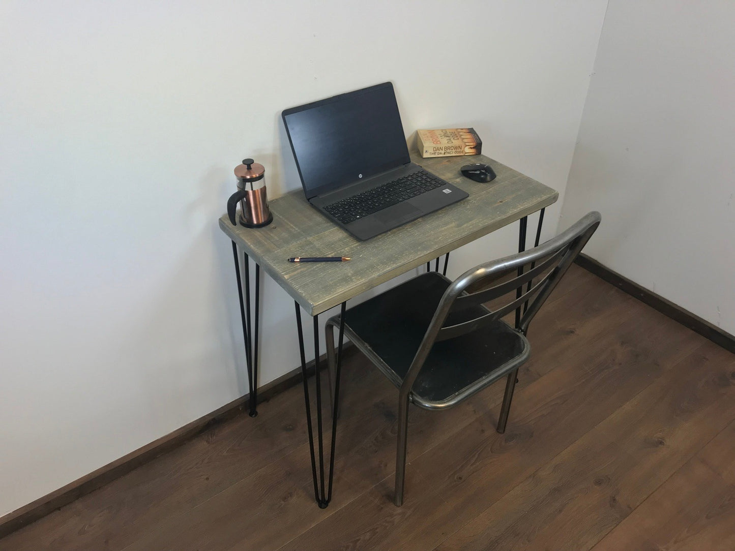 Small Rustic office Desk with hair pin legs- 5 choices of wood finish - Industrial style - solid wood office desk - sustainable timber.