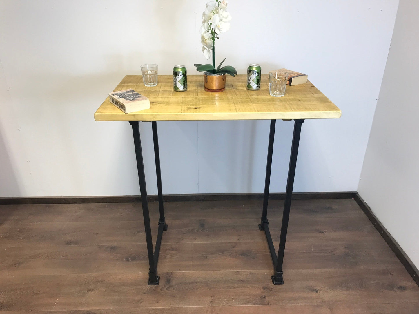 Standing Home Desk with black square legs in 5 wood colours. Industrial style standing Desk, home office. Rustic standing desk