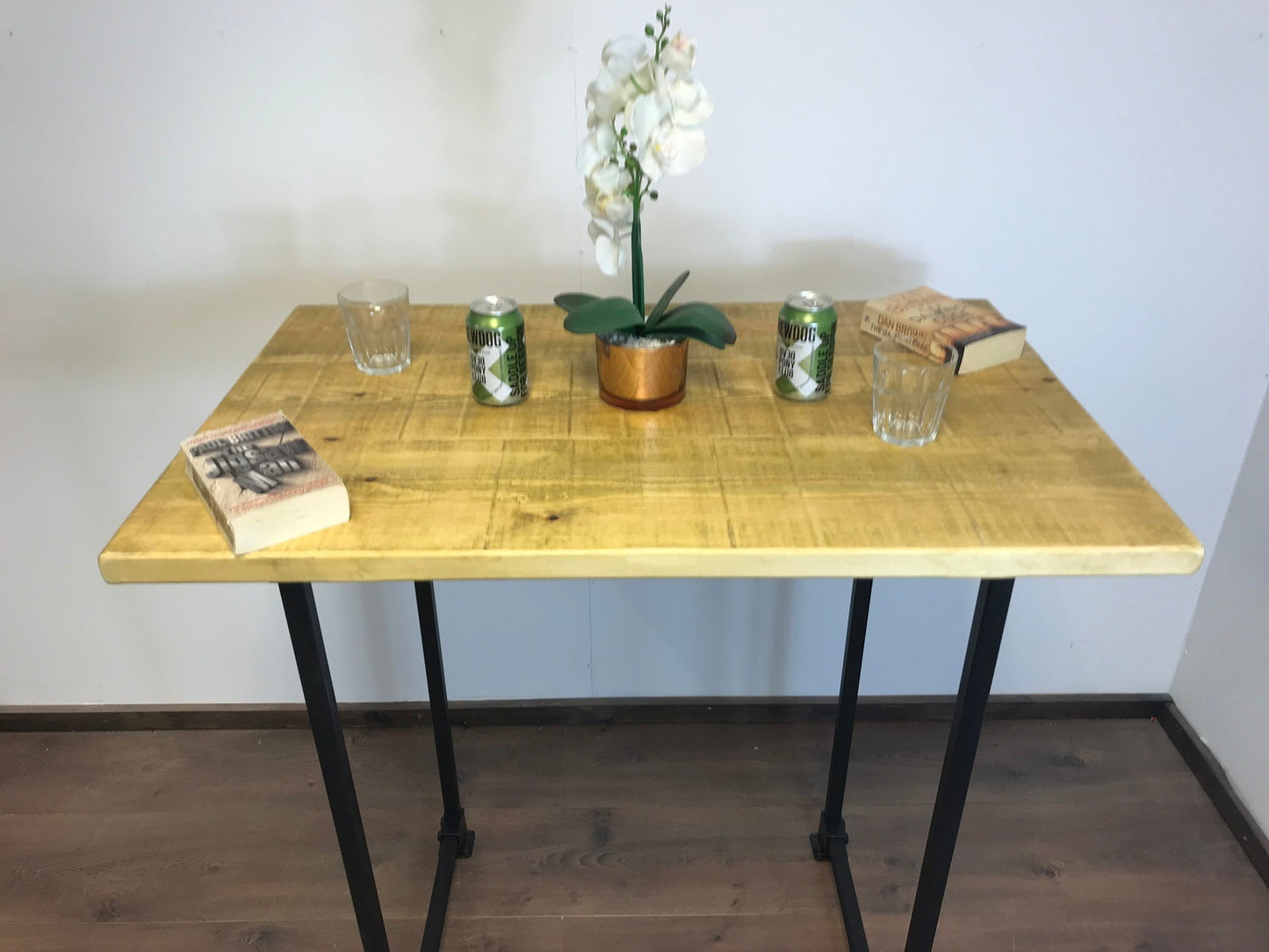 Standing Home Desk with black square legs in 5 wood colours. Industrial style standing Desk, home office. Rustic standing desk