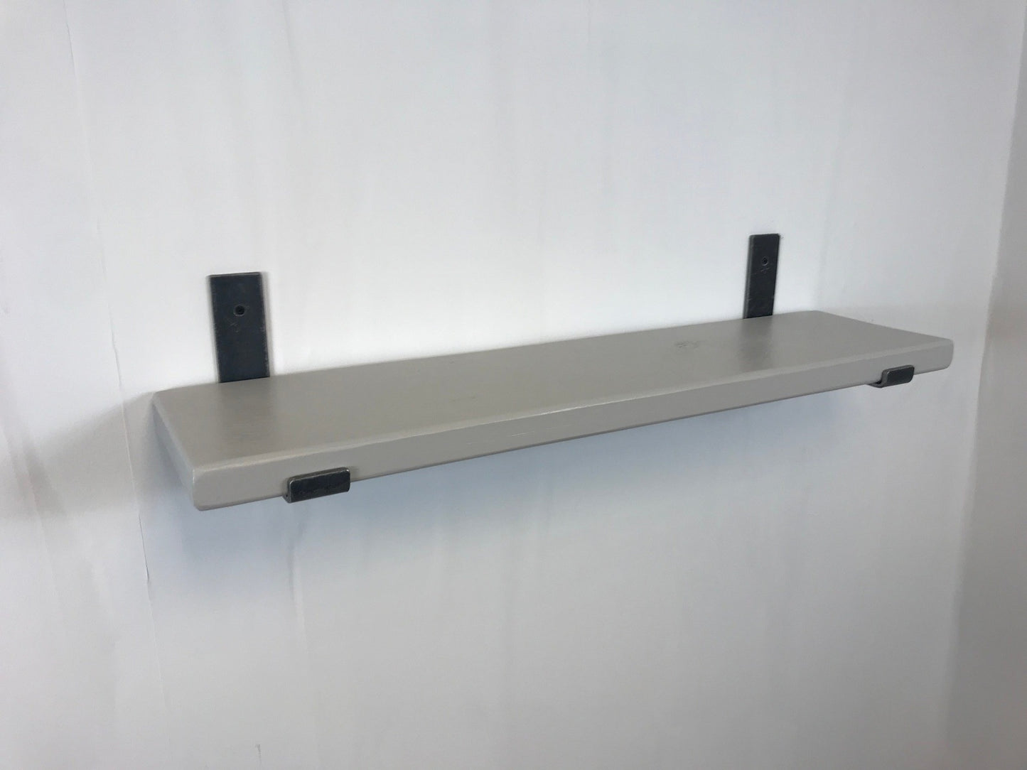 Handpainted Solid Wood Shelf with lipped up Brackets, Handcrafted, 22cm Depth x 3.2cm Thickness, Little green paint . Free UK delivery - Industerior