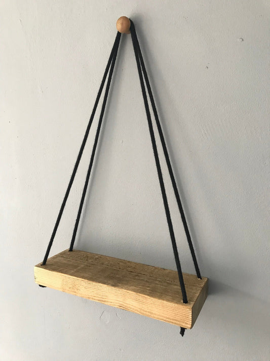 Rustic Hanging shelf, Rope hung shelves, Home shelving, 3 choices of wood finish - Industerior
