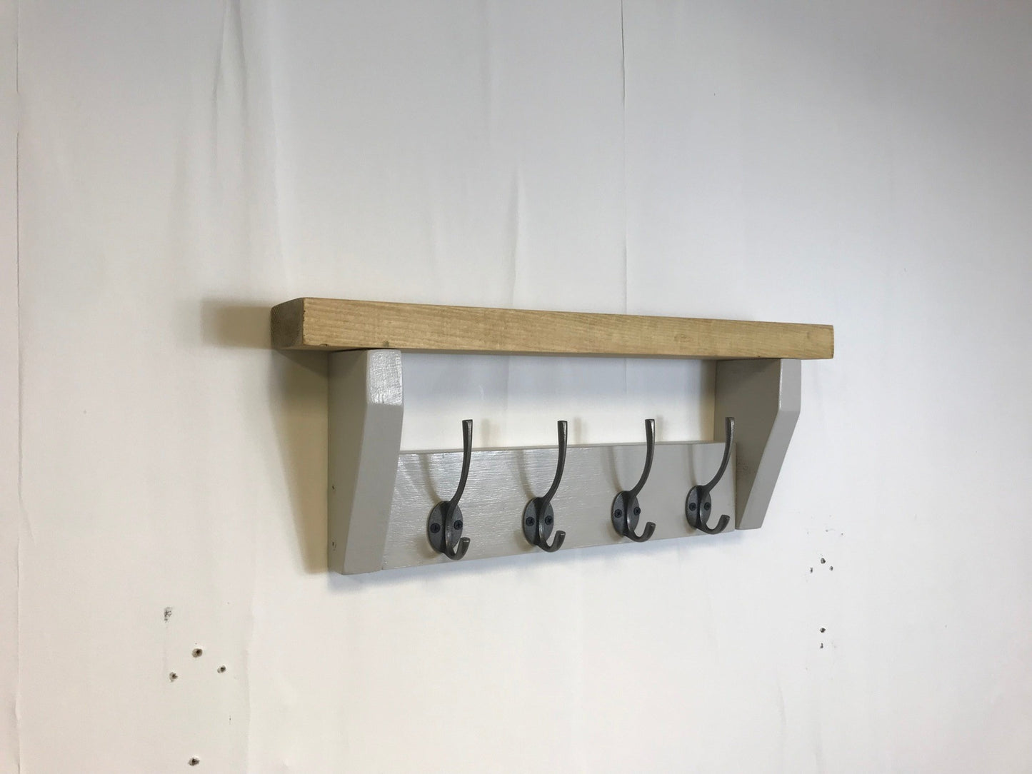 French Grey Coat Rack, Hidden wall fixings, hand painted coat rack with antique shelf, Hallway furniture - Entrance Hall Rack