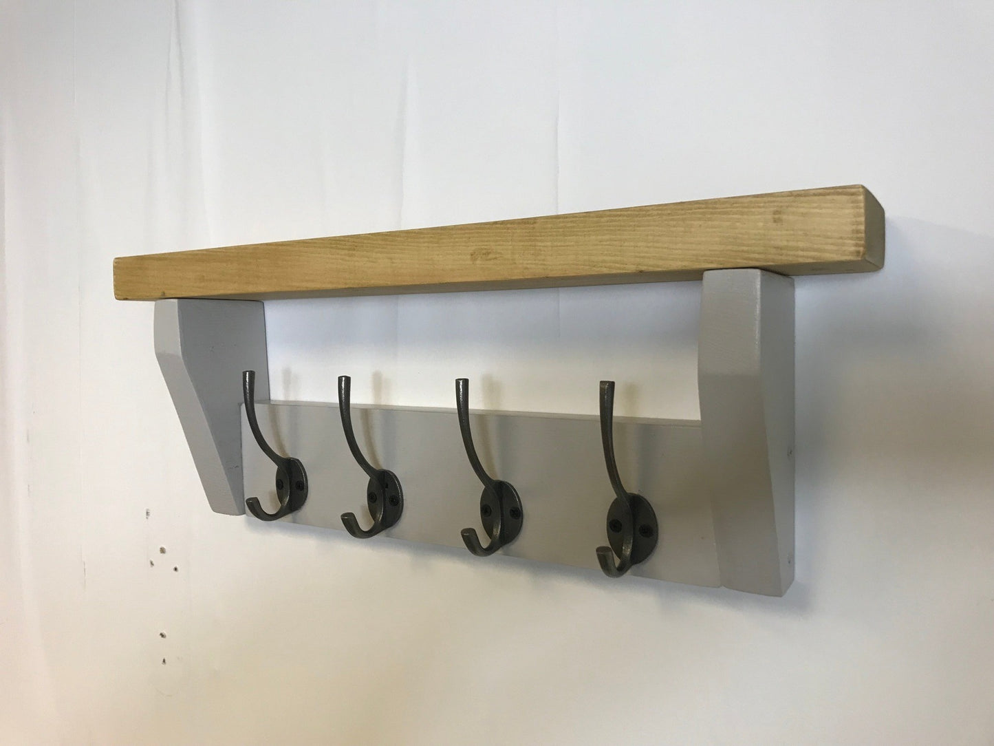 French Grey Coat Rack, Hidden wall fixings, hand painted coat rack with antique shelf, Hallway furniture - Entrance Hall Rack