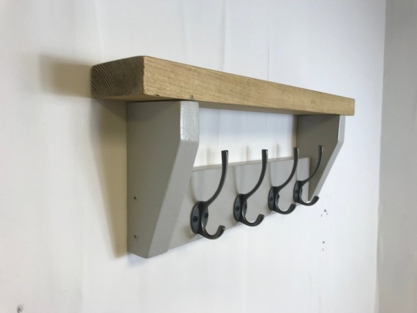 French Grey Coat Rack, Hidden wall fixings, hand painted coat rack with antique shelf, Hallway furniture - Entrance Hall Rack