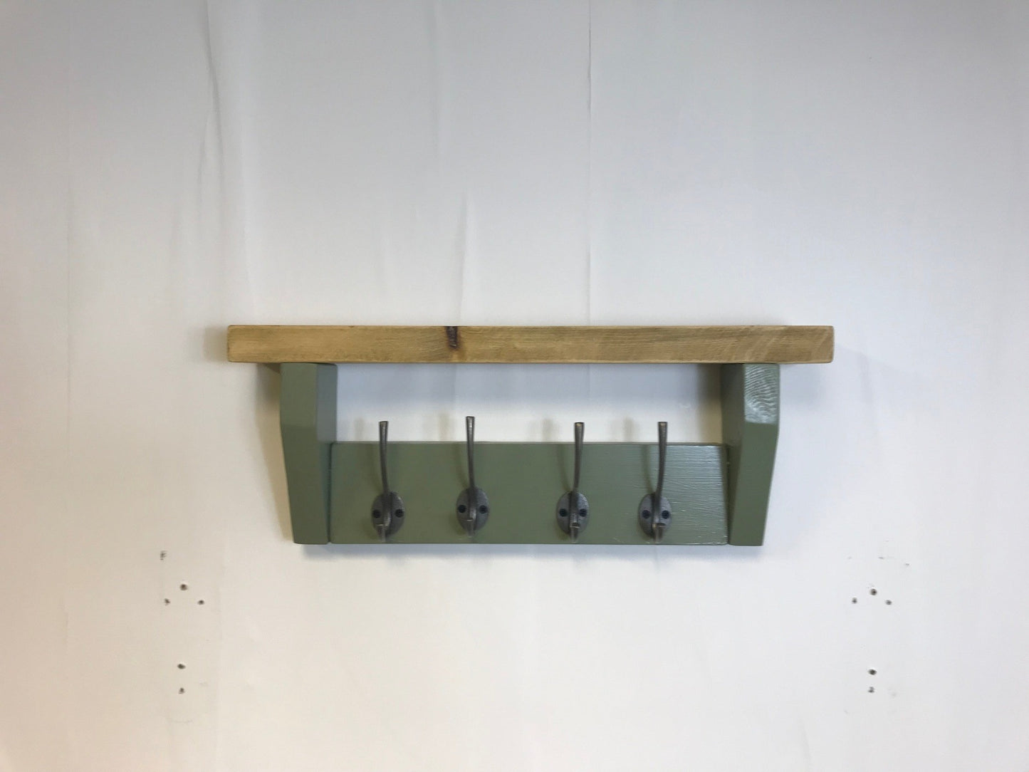 Sage Green Coat Rack, Hidden wall fixings, hand painted coat rack with antique shelf, Hallway furniture - Entrance Hall Rack