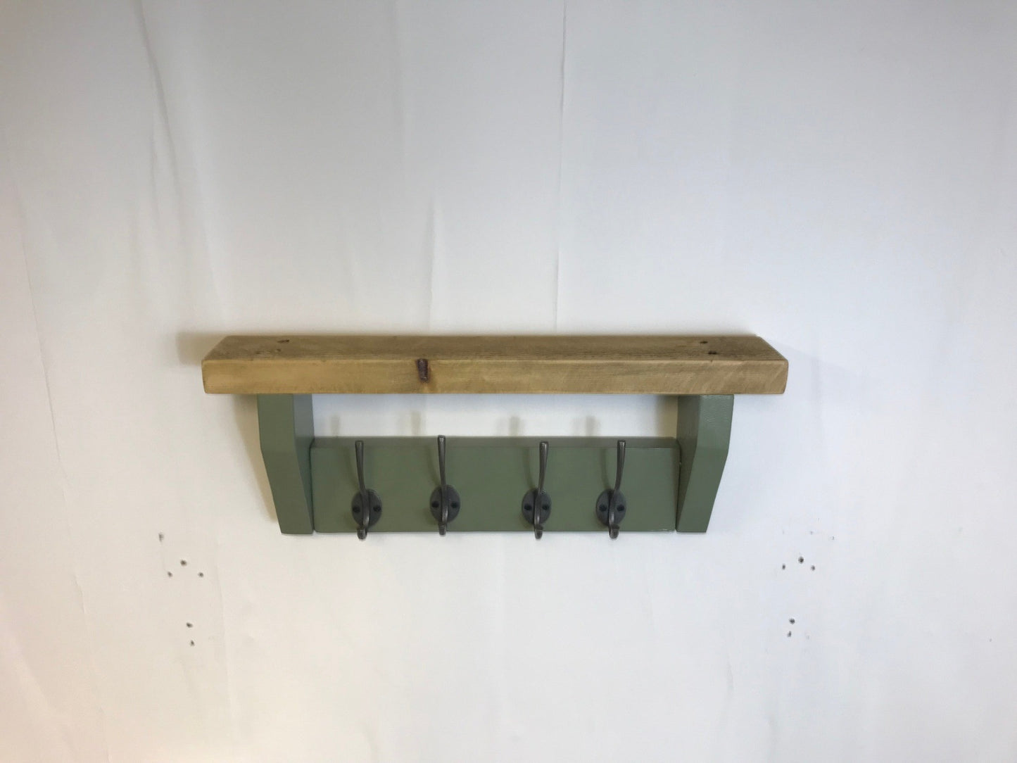 Sage Green Coat Rack, Hidden wall fixings, hand painted coat rack with antique shelf, Hallway furniture - Entrance Hall Rack