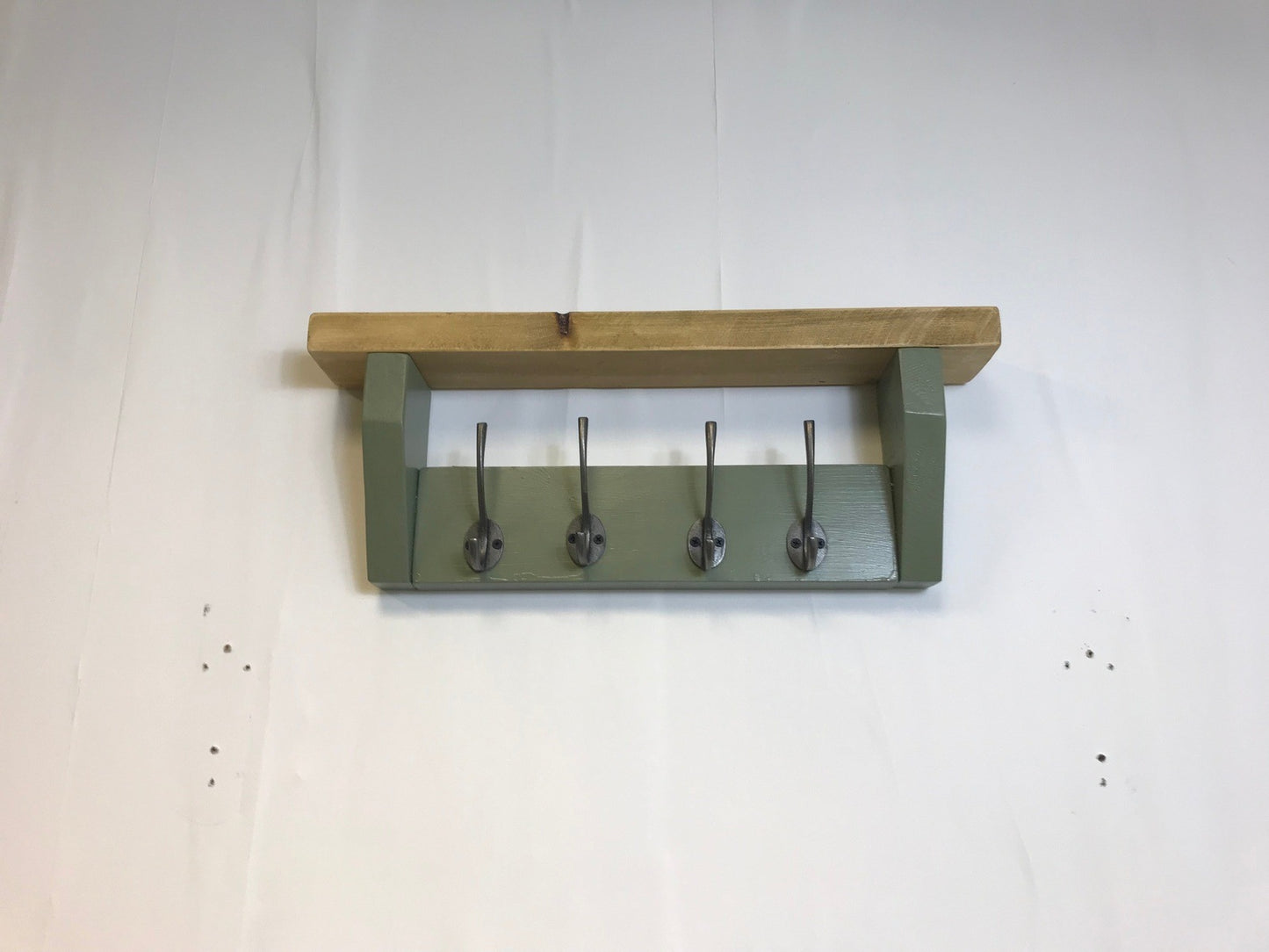 Sage Green Coat Rack, Hidden wall fixings, hand painted coat rack with antique shelf, Hallway furniture - Entrance Hall Rack