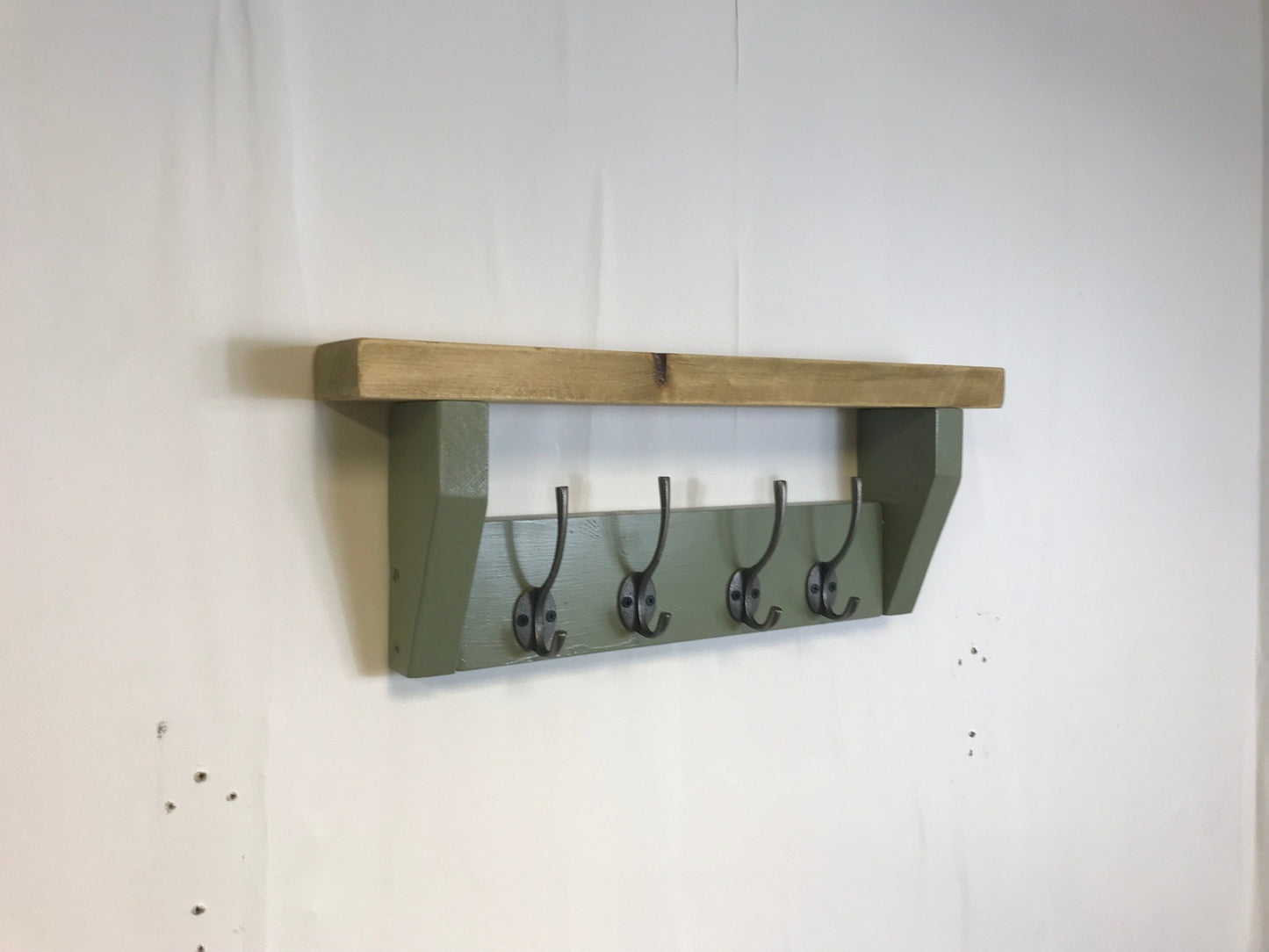 Sage Green Coat Rack, Hidden wall fixings, hand painted coat rack with antique shelf, Hallway furniture - Entrance Hall Rack