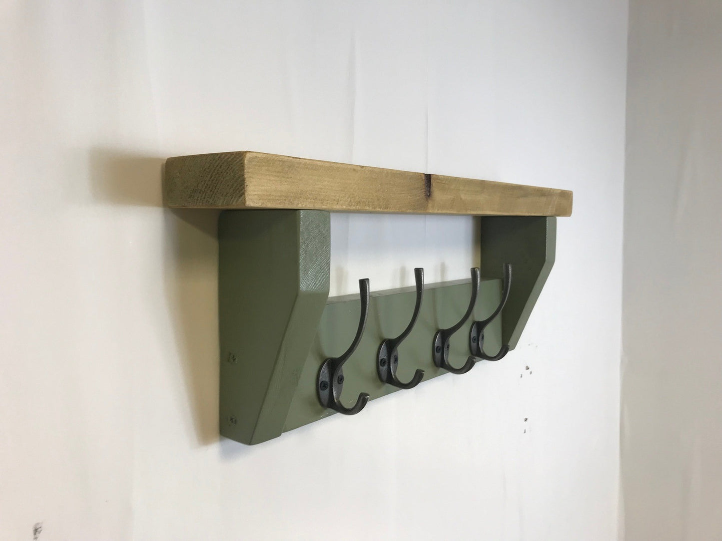 Sage Green Coat Rack, Hidden wall fixings, hand painted coat rack with antique shelf, Hallway furniture - Entrance Hall Rack