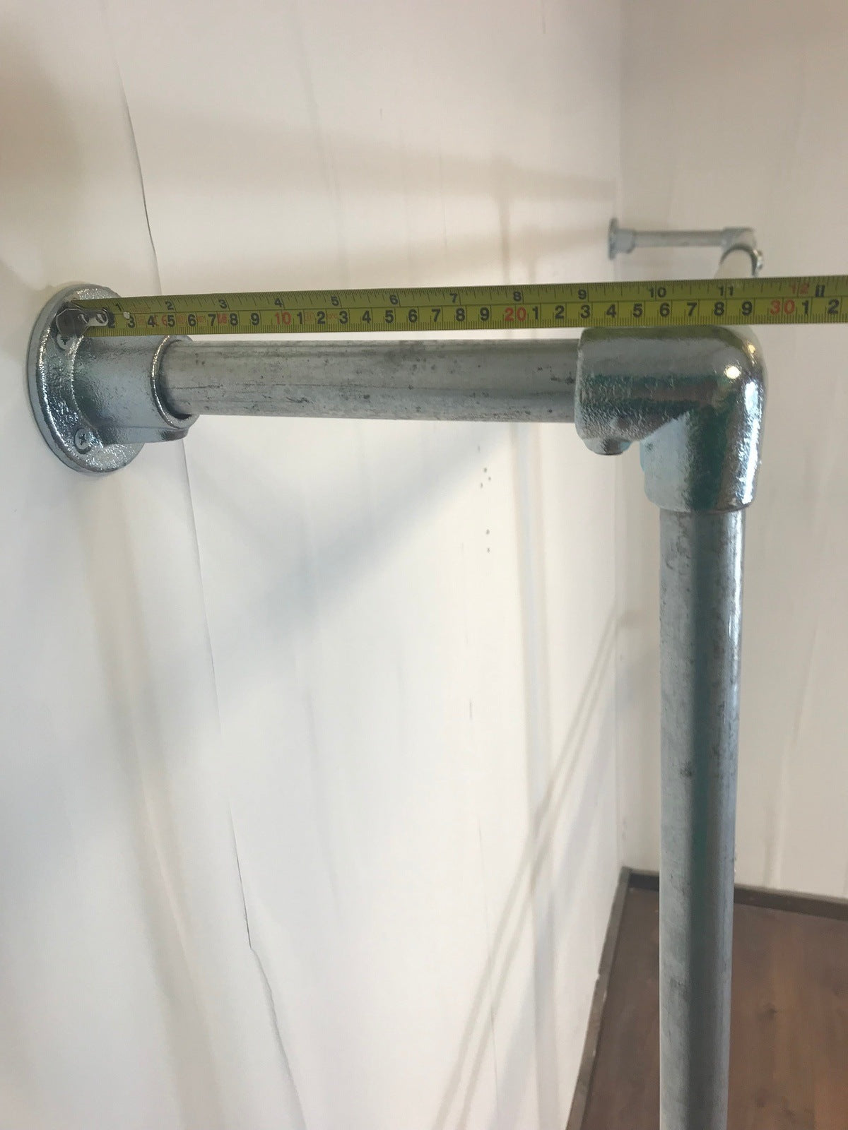 Wall-to-Floor Double Clothing Rail with 2 sections in Galvanized Silver or Black 180cm tall - Industerior