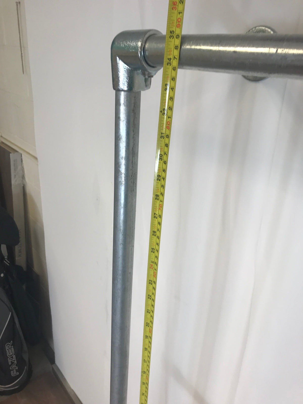 Wall-to-Floor Double Clothing Rail with 2 sections in Galvanized Silver or Black 180cm tall - Industerior