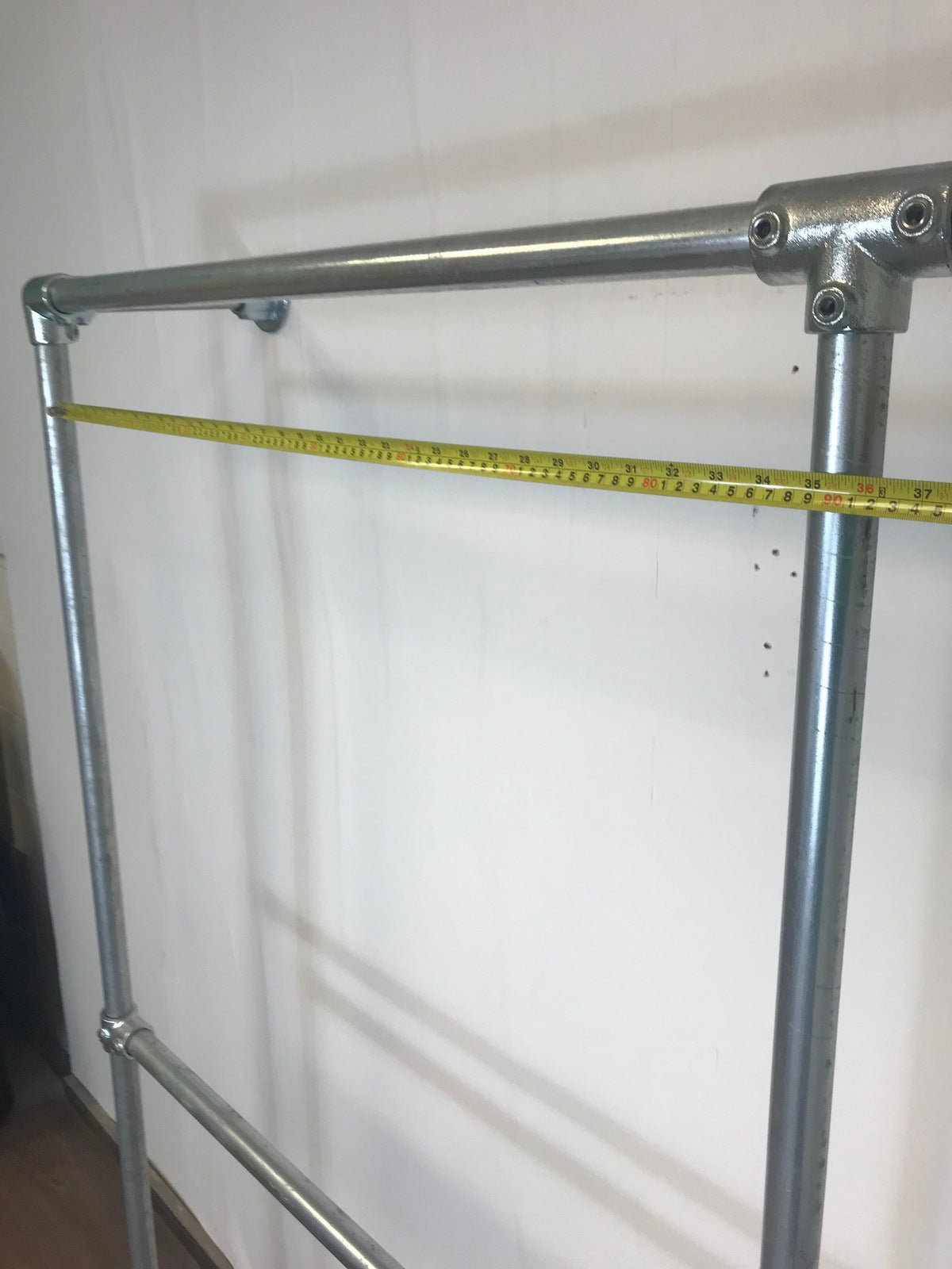 Wall-to-Floor Double Clothing Rail with 2 sections in Galvanized Silver or Black 180cm tall - Industerior