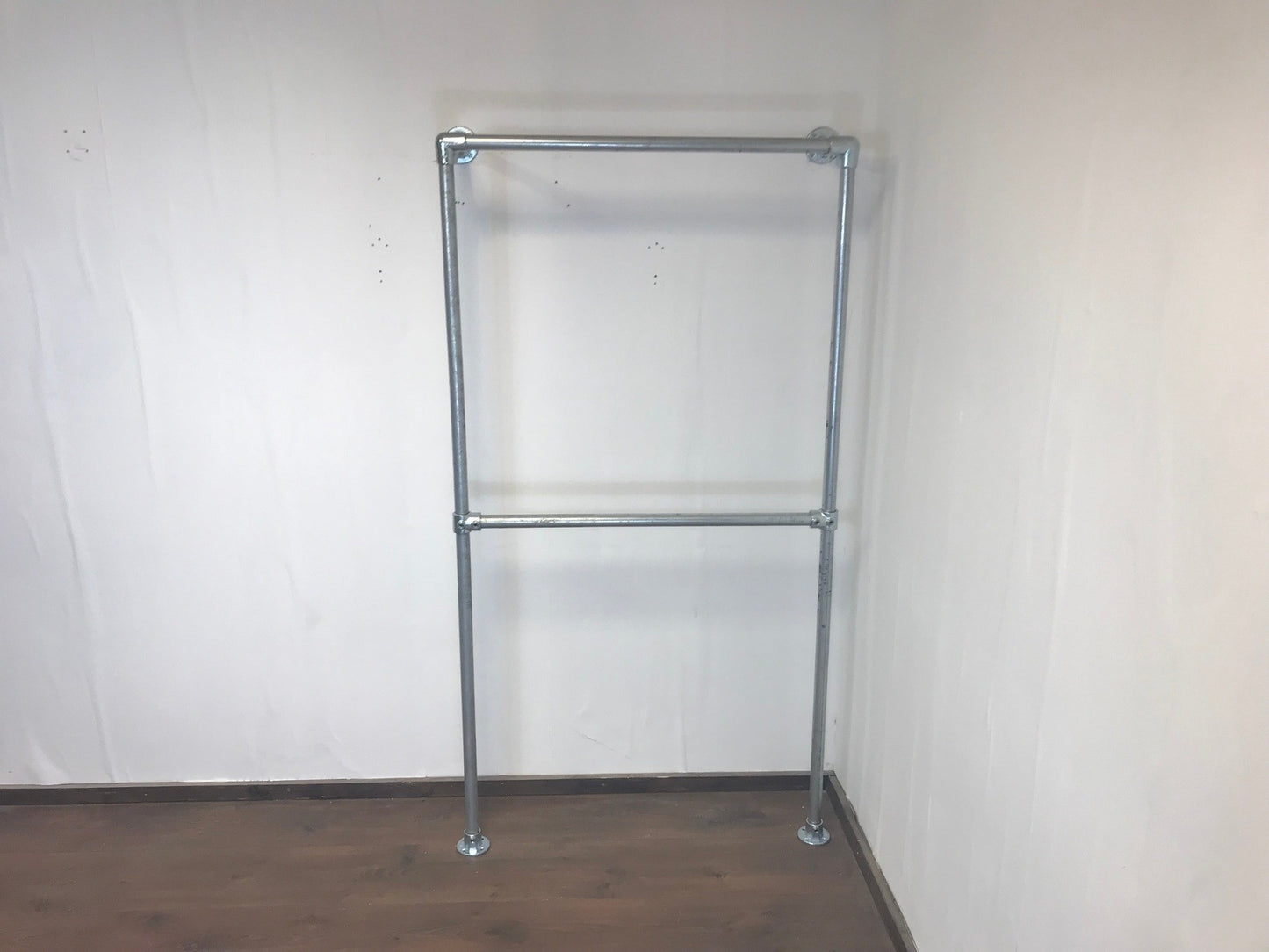 Wall-to-Floor Double Clothing Rail in Galvanized Silver or Black 180cm tall