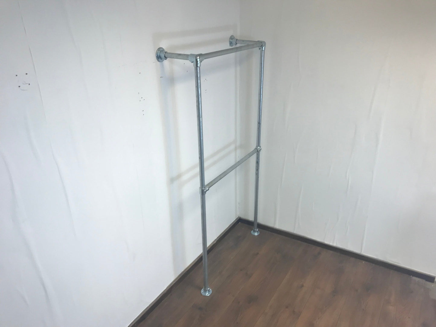Wall-to-Floor Double Clothing Rail in Galvanized Silver or Black 180cm tall