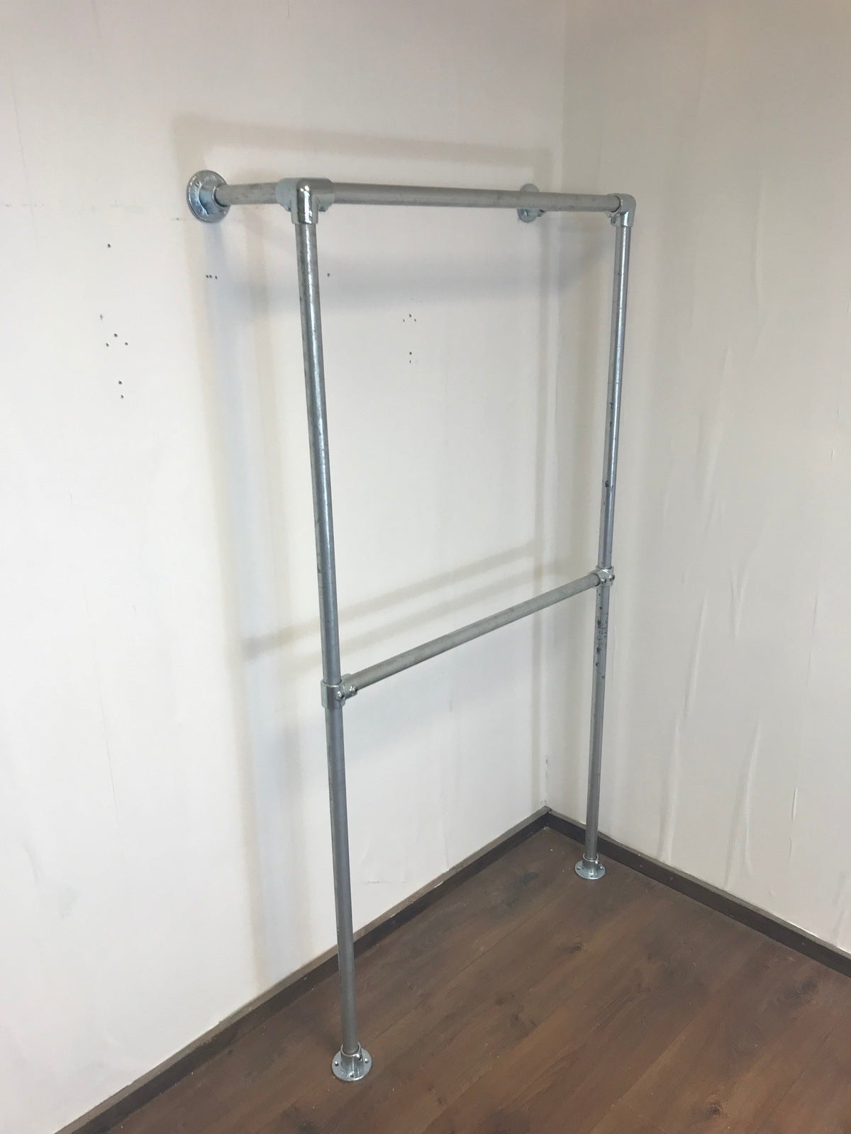 Wall-to-Floor Double Clothing Rail in Galvanized Silver or Black 180cm tall