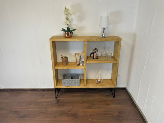 Rustic Sideboard / bookcase with Offset Shelves and Industrial Hairpin Legs - 100cm High - Industerior