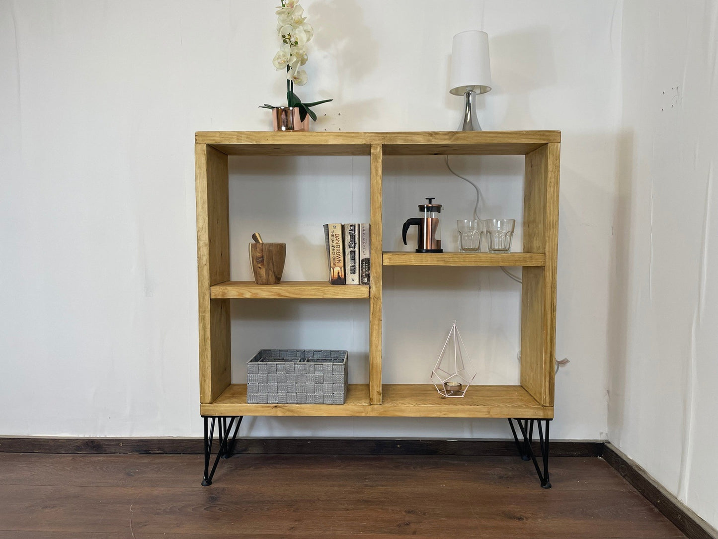 Rustic Sideboard / bookcase with Offset Shelves and Industrial Hairpin Legs - 100cm High