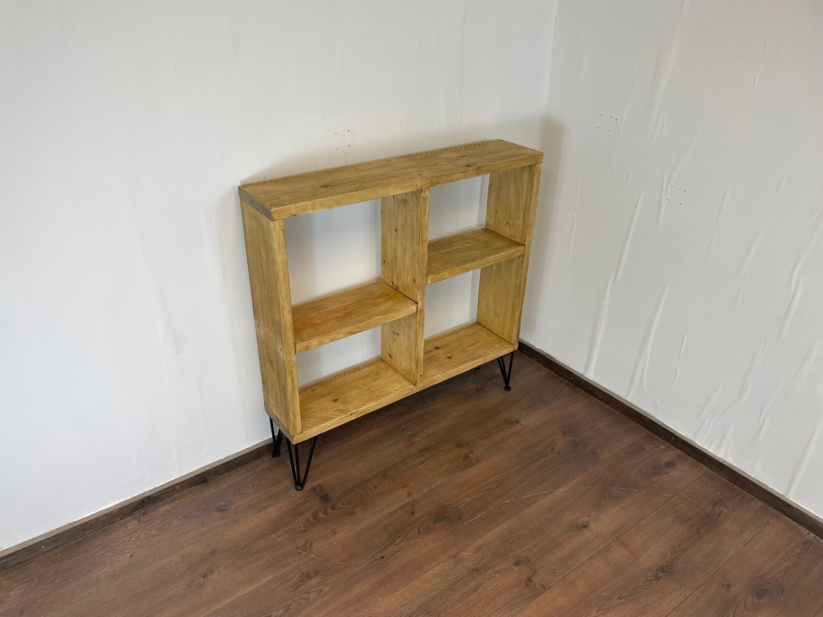Rustic Sideboard / bookcase with Offset Shelves and Industrial Hairpin Legs - 100cm High - Industerior