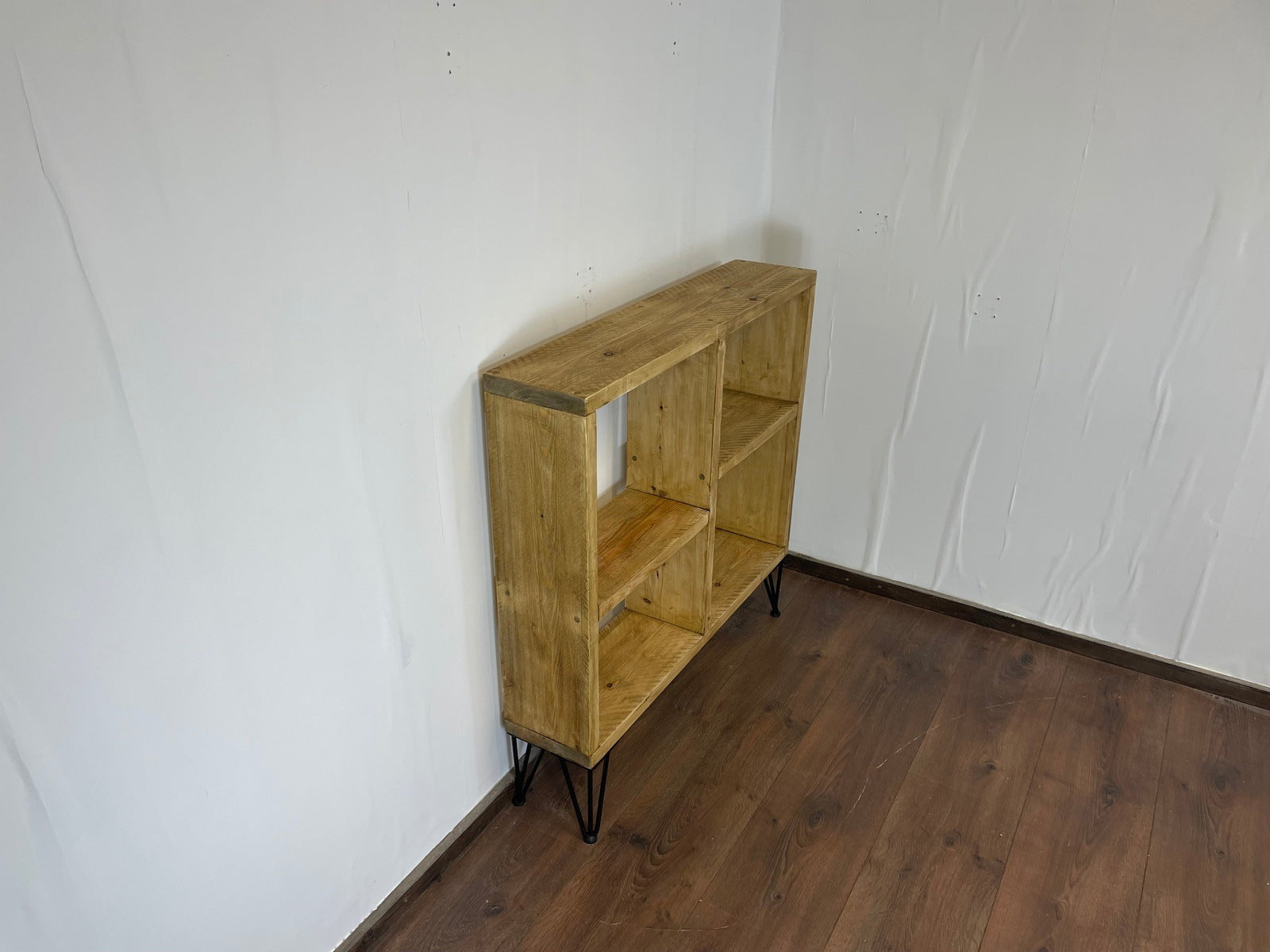 Rustic Sideboard / bookcase with Offset Shelves and Industrial Hairpin Legs - 100cm High - Industerior