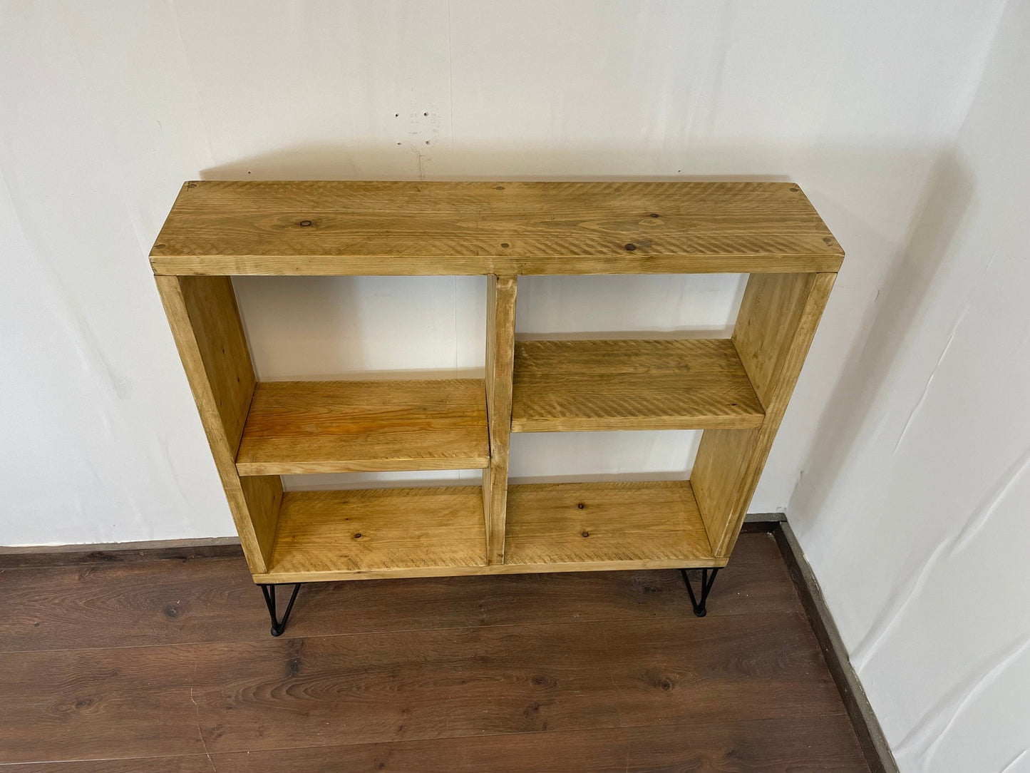 Rustic Sideboard / bookcase with Offset Shelves and Industrial Hairpin Legs - 100cm High