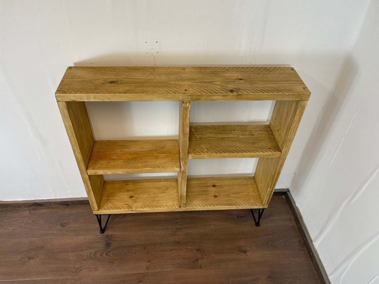 Rustic Sideboard / bookcase with Offset Shelves and Industrial Hairpin Legs - 100cm High - Industerior