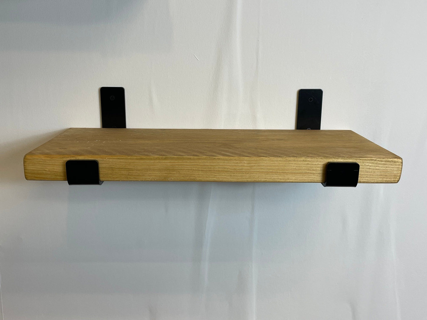 Rustic Wood Shelves with Black Metal Industrial Brackets - 21cm Deep