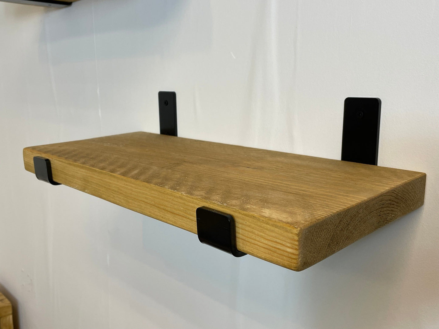 Rustic Wood Shelves with Black Metal Industrial Brackets - 21cm Deep