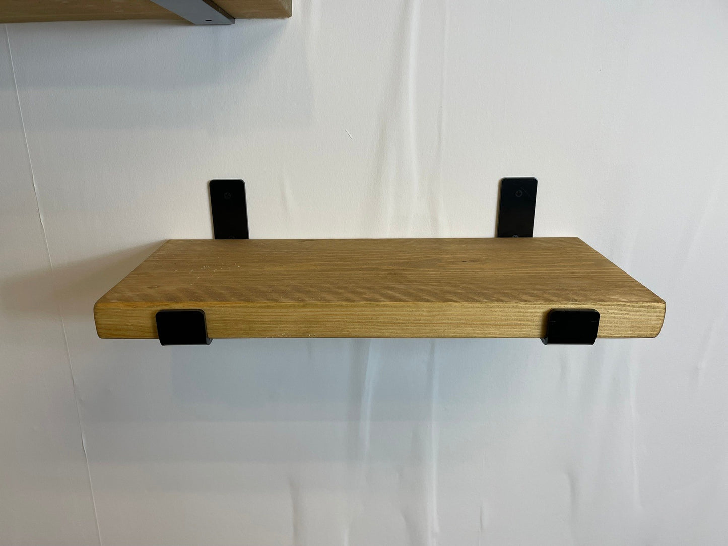 Rustic Wood Shelves with Black Metal Industrial Brackets - 21cm Deep