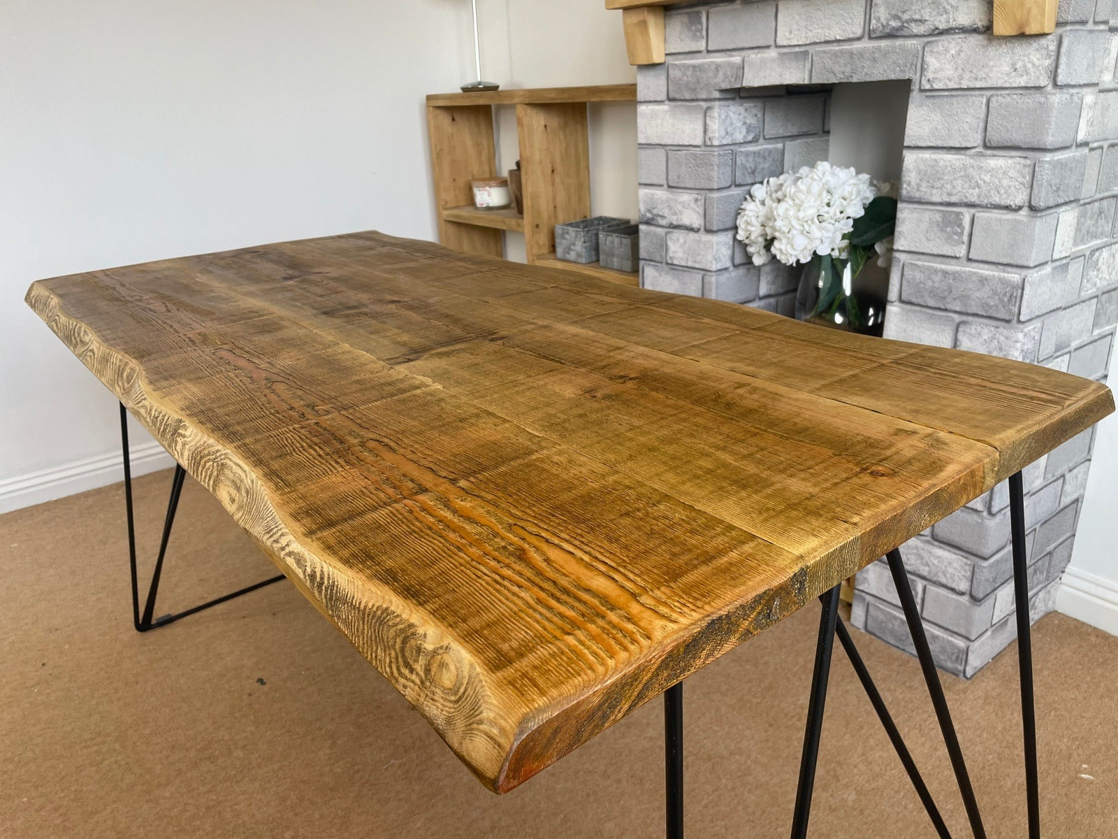 Live Edge Dining Table with Industrial style hair pin legs, Rustic solid wood dining table wood finishes and legs
