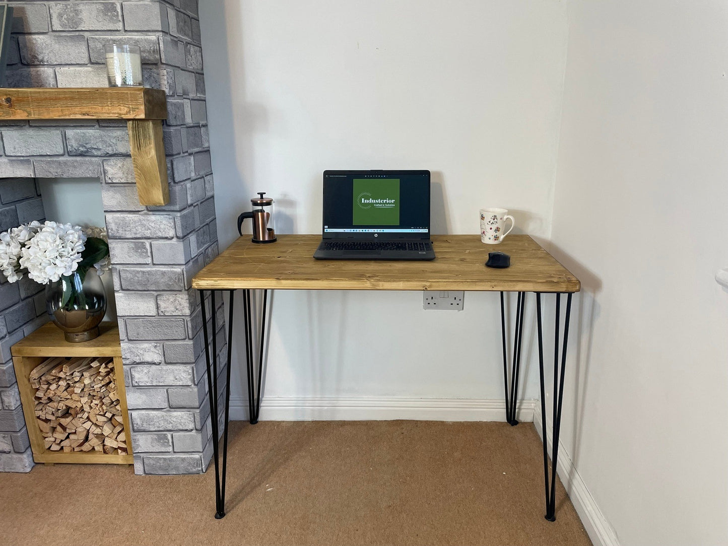 Contemporary Office Desk with Hairpin Legs. Planed timber top in 5 wood colours - Industerior