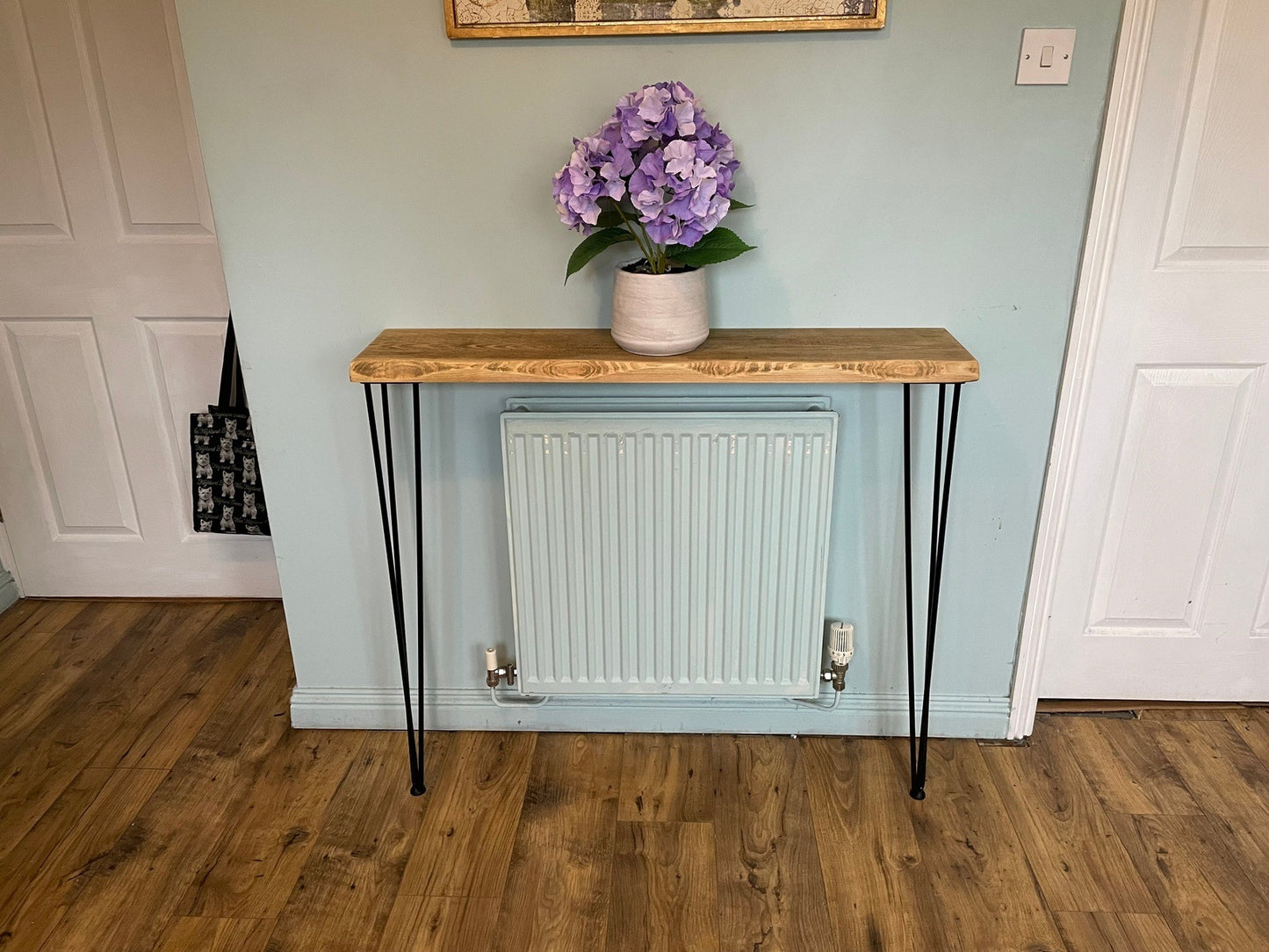 live edge Console Table with Hairpin Legs, radiator shelf, Wooden Rustic Hallway table, Radiator Shelf / Cover, Handmade Wooden Hall Table. - Industerior