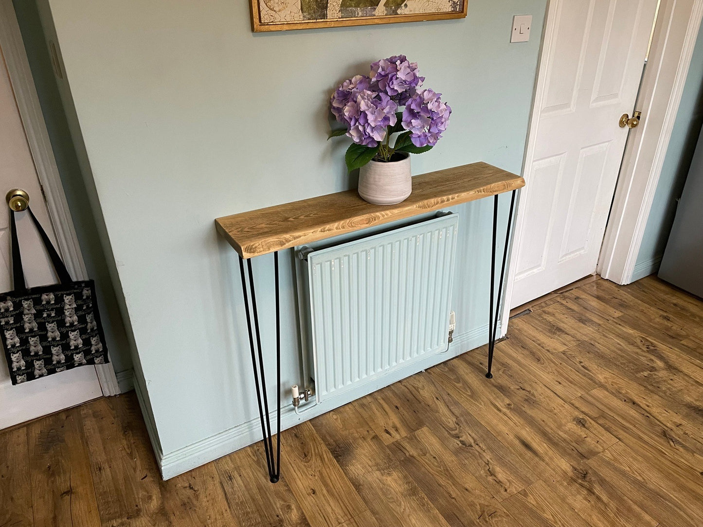 live edge Console Table with Hairpin Legs, radiator shelf, Wooden Rustic Hallway table, Radiator Shelf / Cover, Handmade Wooden Hall Table. - Industerior