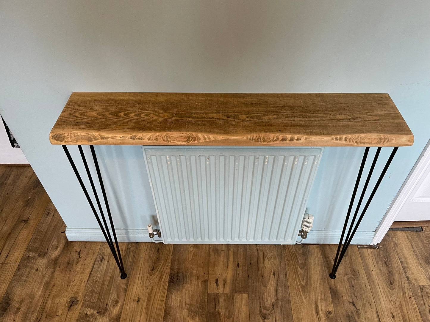 live edge Console Table with Hairpin Legs, radiator shelf, Wooden Rustic Hallway table, Radiator Shelf / Cover, Handmade Wooden Hall Table. - Industerior
