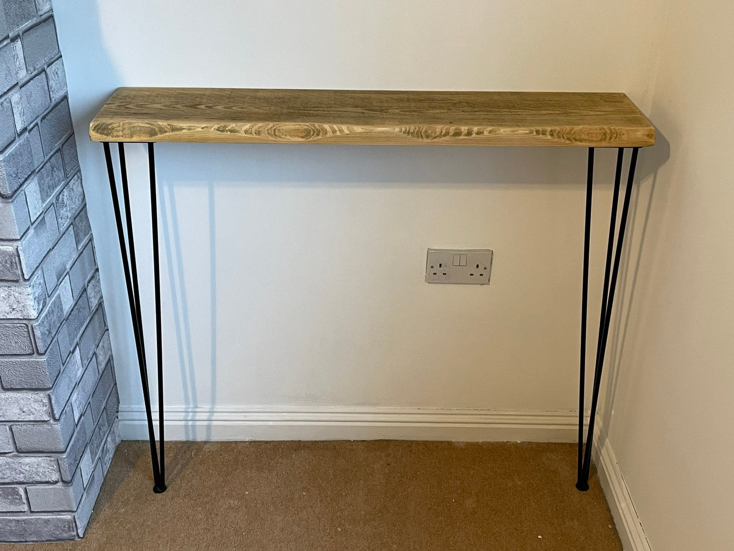 live edge Console Table with Hairpin Legs, radiator shelf, Wooden Rustic Hallway table, Radiator Shelf / Cover, Handmade Wooden Hall Table. - Industerior